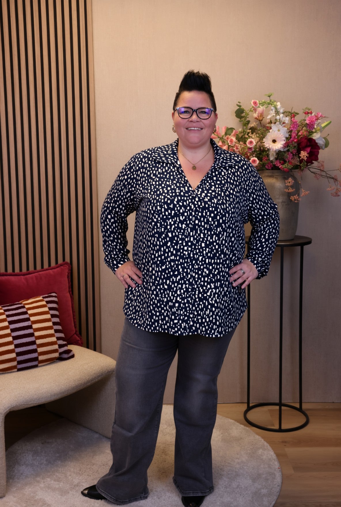 Dora | Bluse schwarz Langarm 52 bis 58
