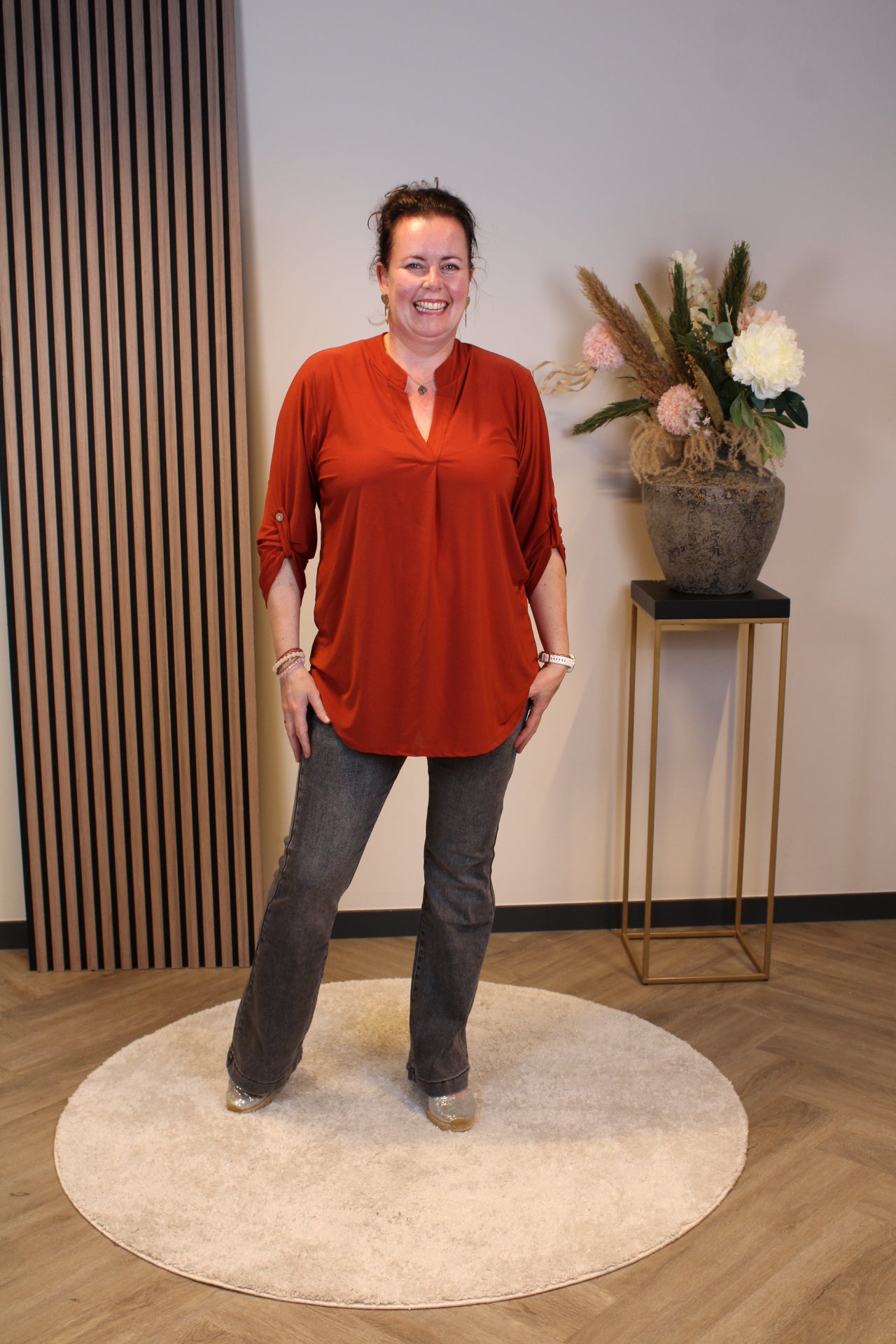 Mara | Blouse roest bruin lange mouw 52 t/m 58