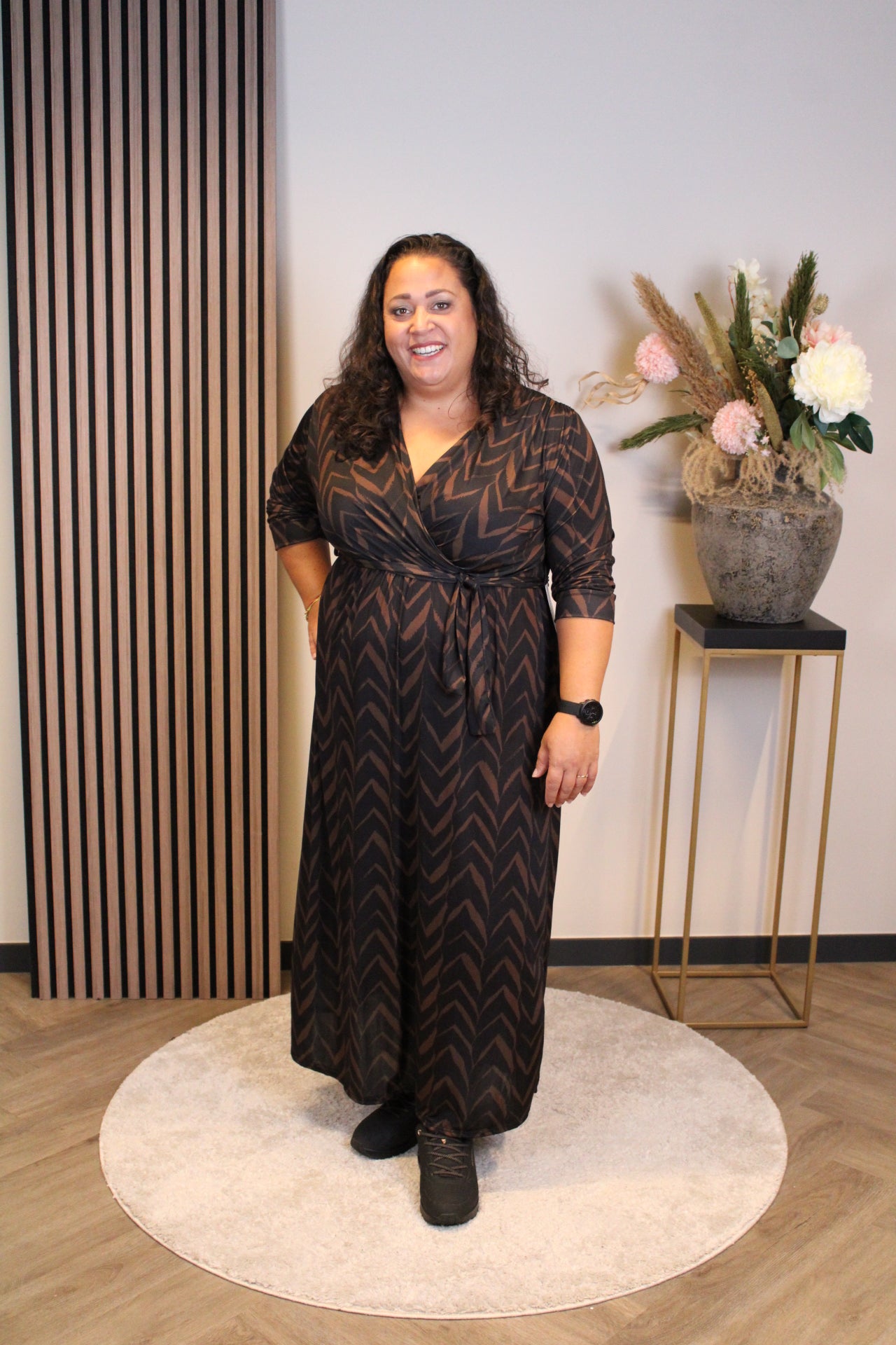 Minke | Schwarz/braunes Langarmkleid 46 bis 50