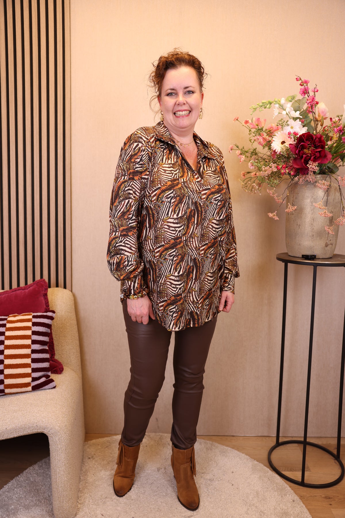 Gerda | Blouse bruin met kraagje viscose 38 - 58