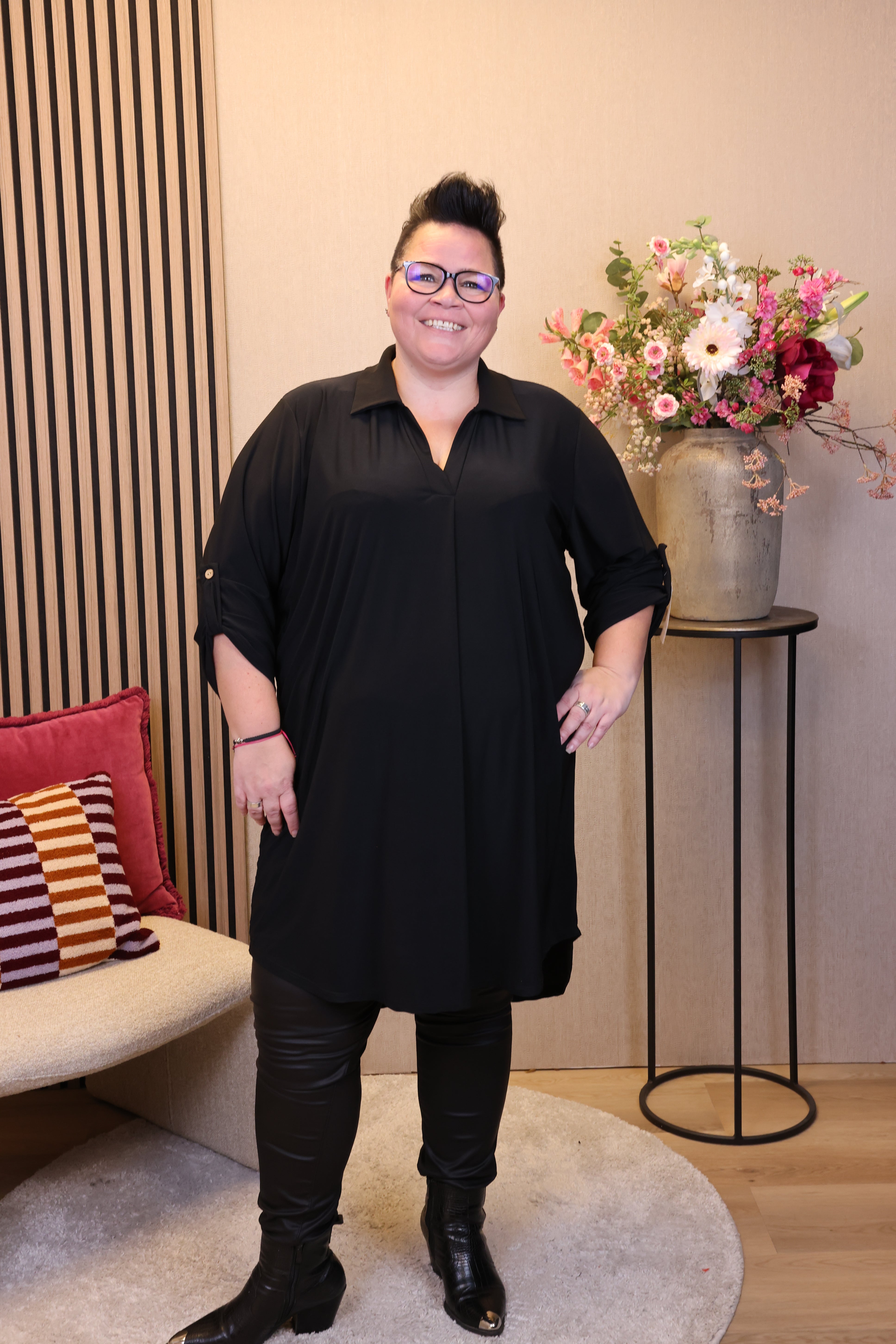 Dora | Bluse schwarz Langarm 52 bis 58