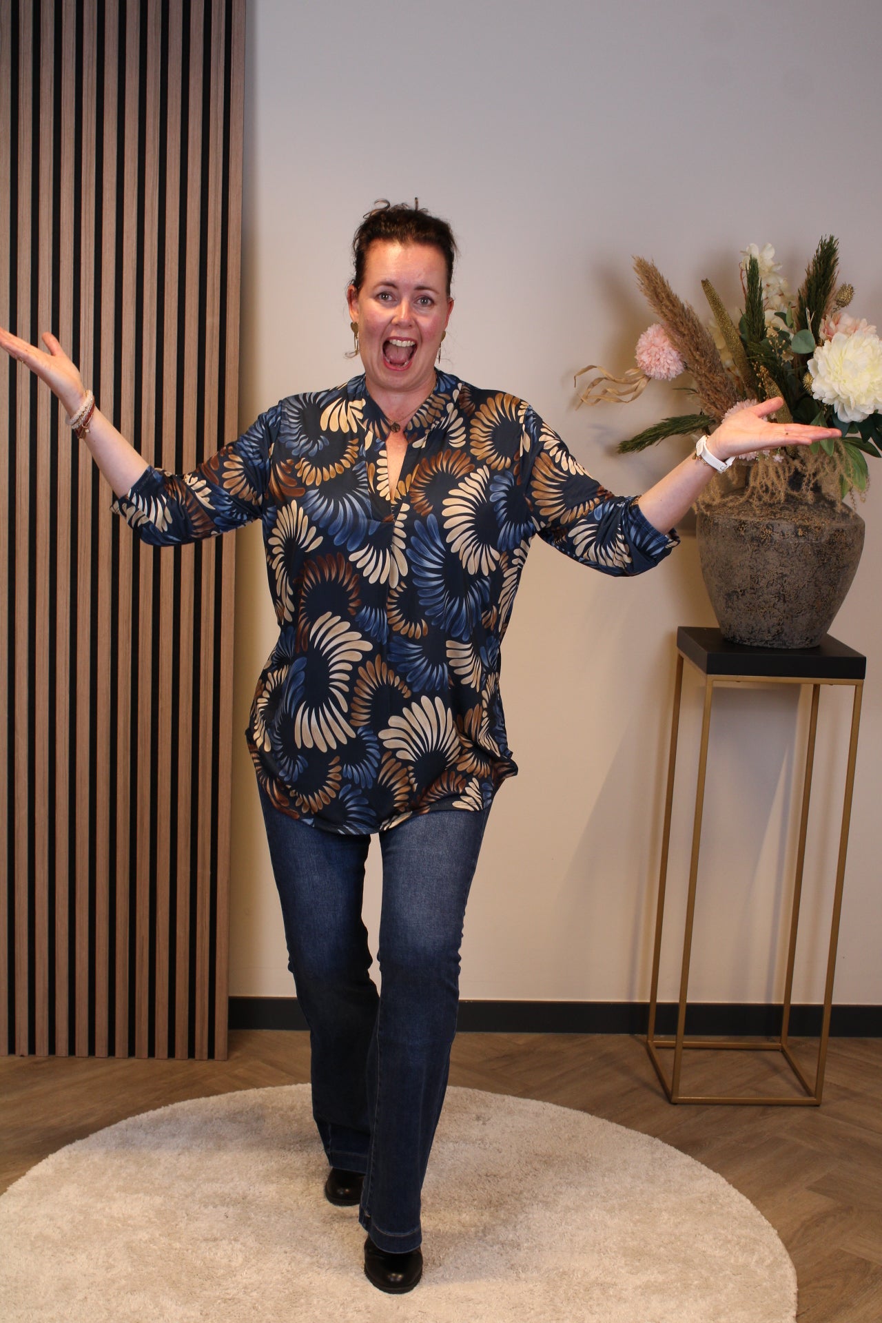 Margriet | Blouse blauw lange mouw 52 t/m 58