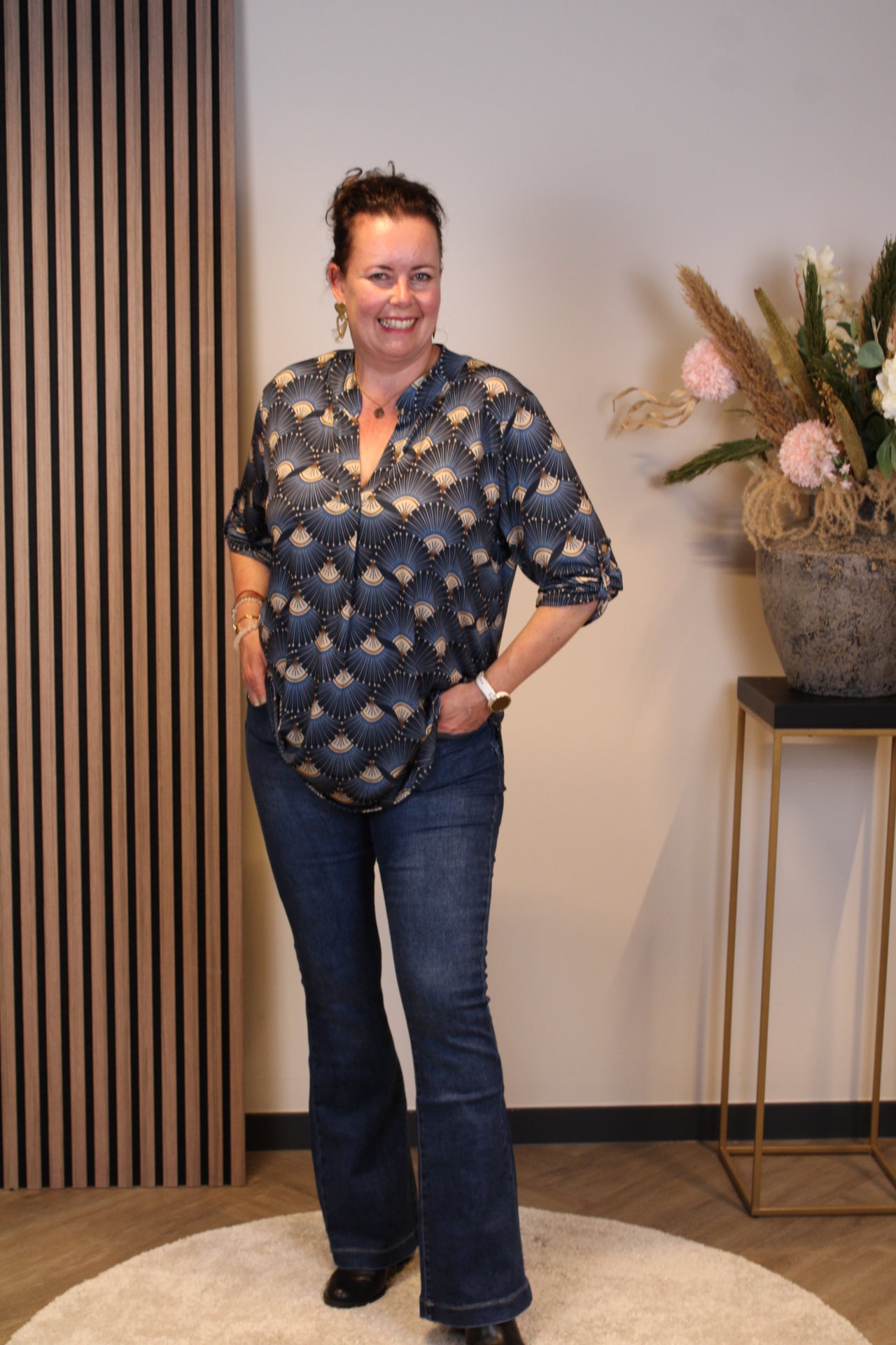 Dora | Blouse blauw lange mouw 52 t/m 58