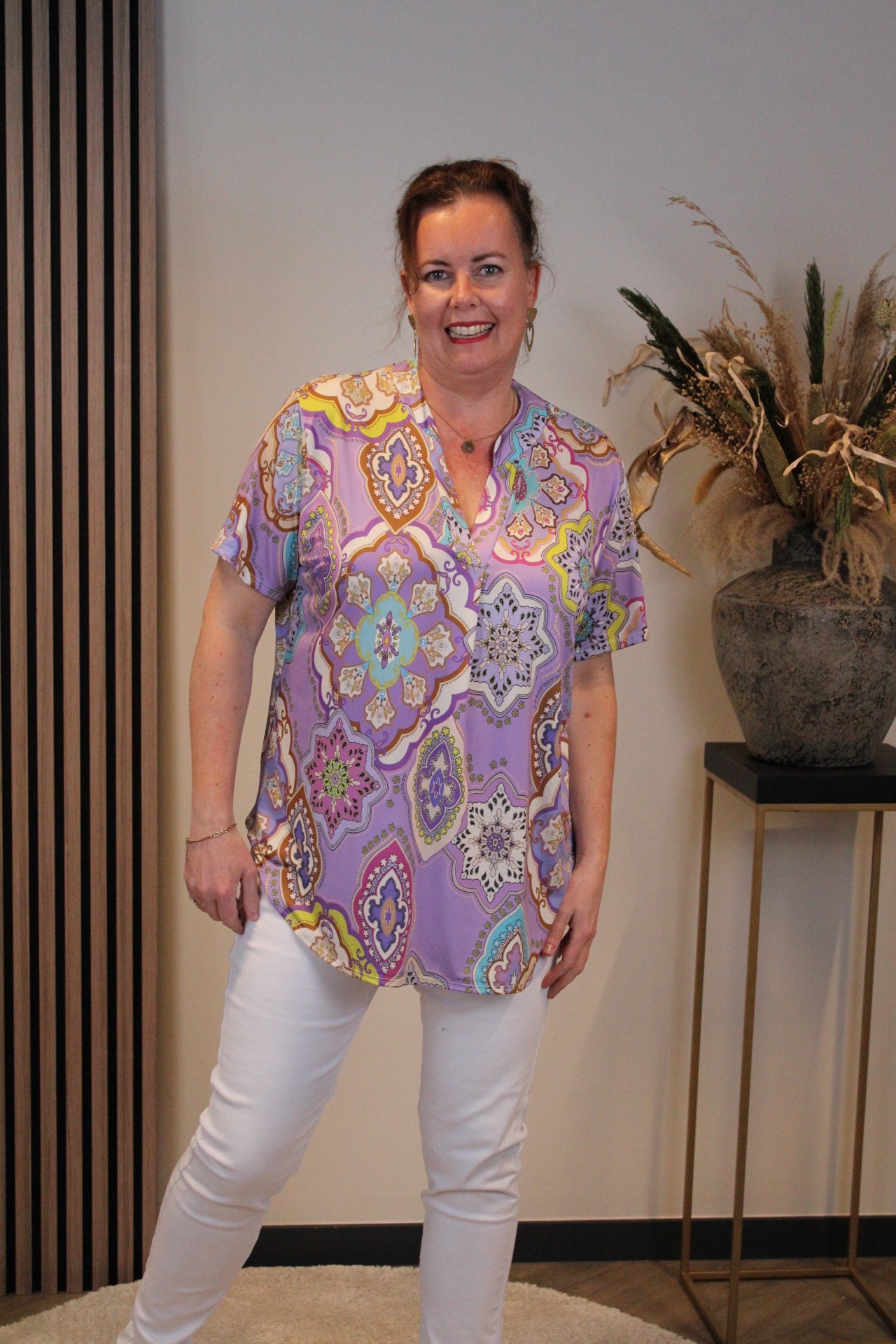 Jane | Blouse paars korte mouw 38 t/m 48