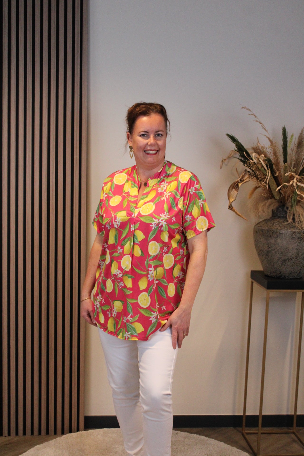 Ziva | Blouse donker roze korte mouw 38 t/m 48