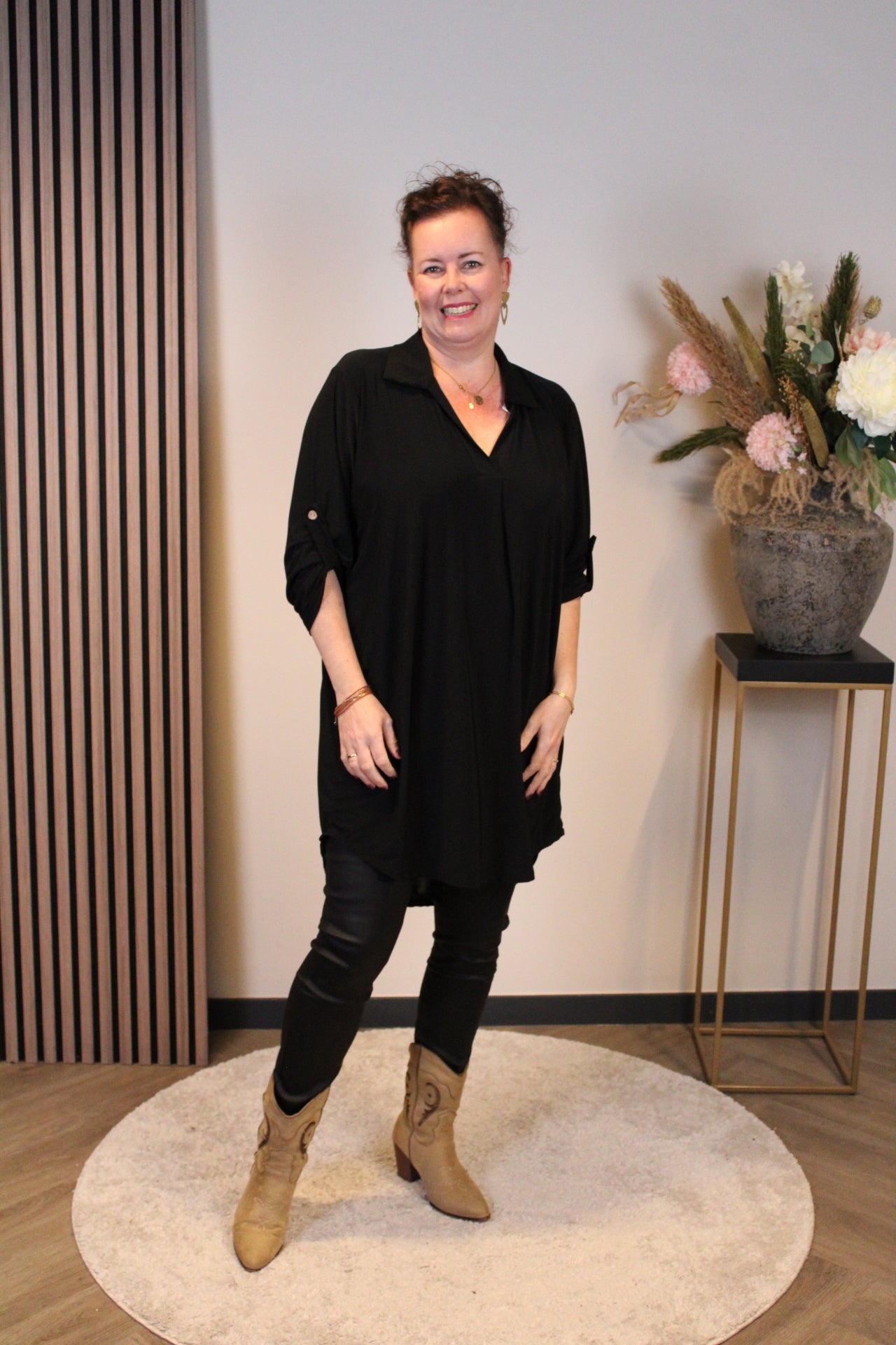 Lana | Blaue Bluse mit Kragen 38 bis 48