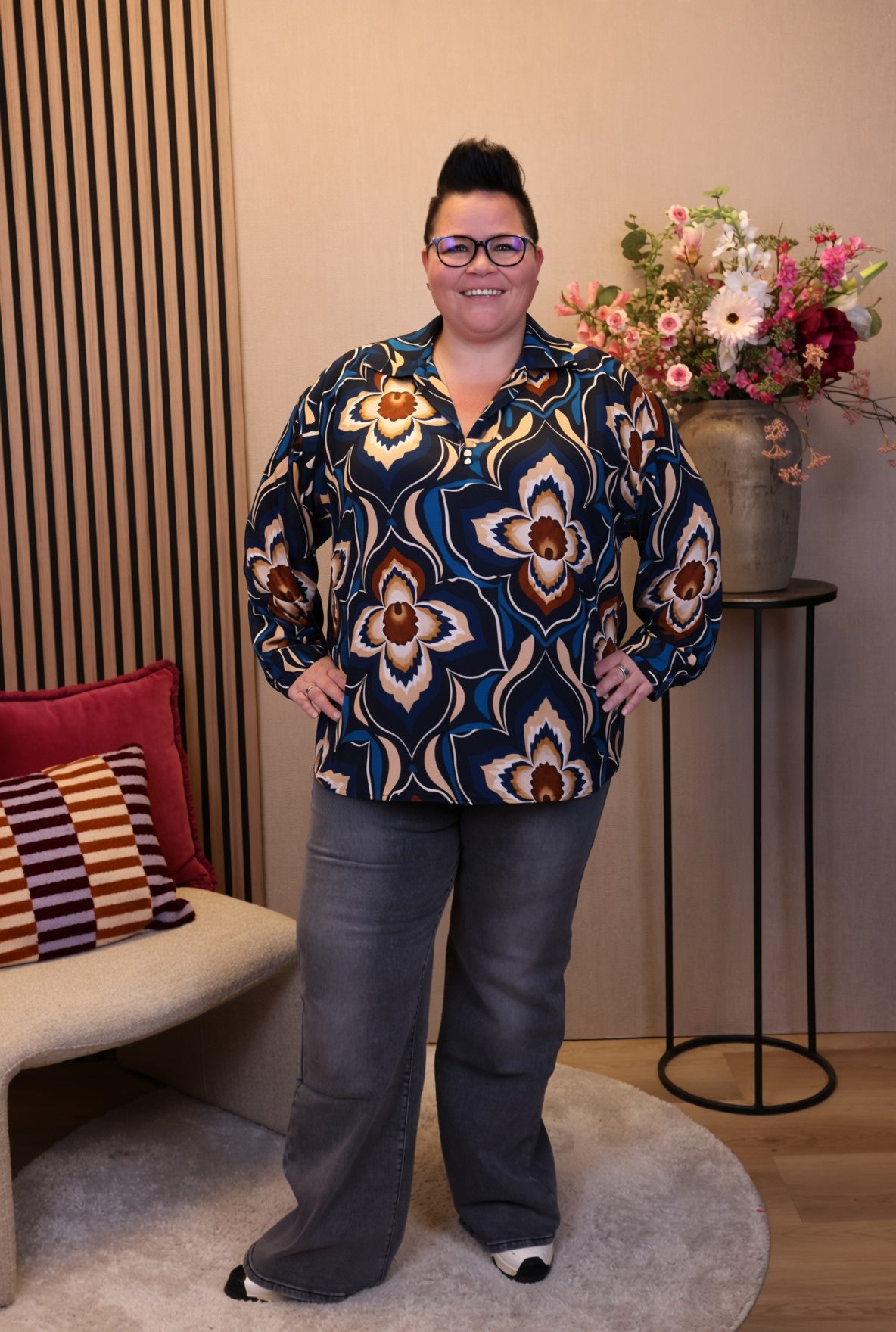 Dora | Bluse schwarz Langarm 52 bis 58