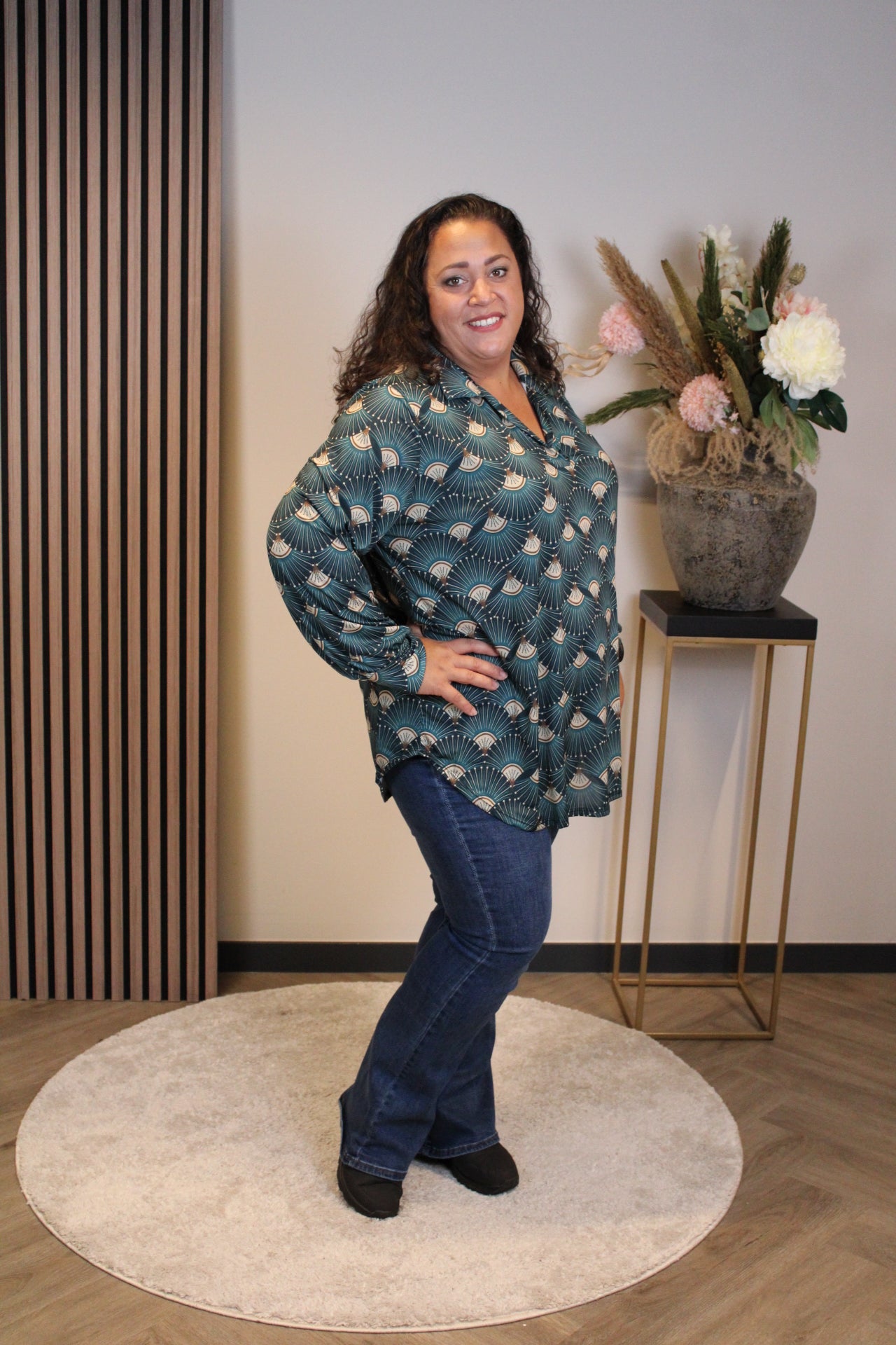 Cora | Aqua Bluse mit Kragen 48 bis 52