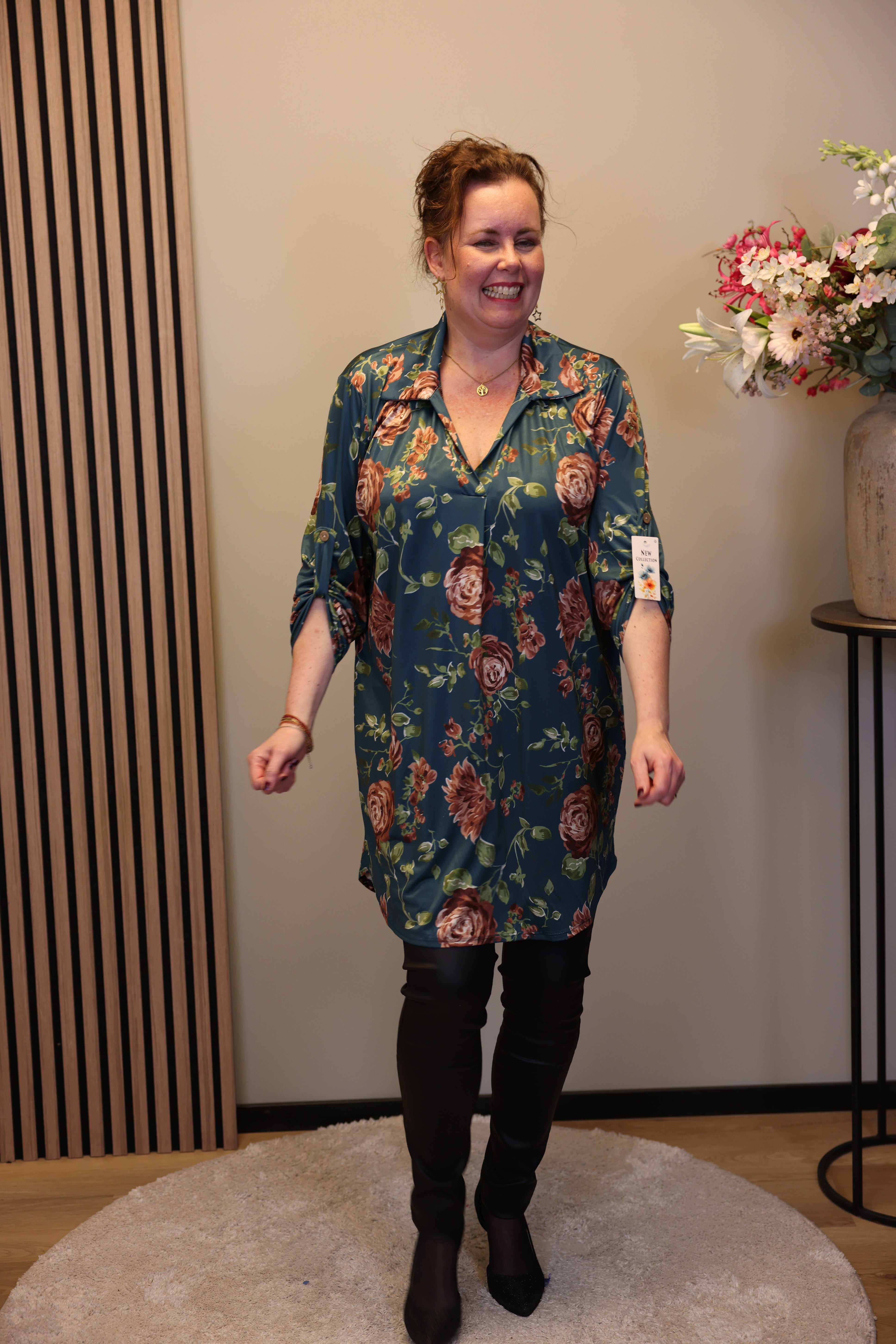 Lana | Blaue Bluse mit Kragen 38 bis 48