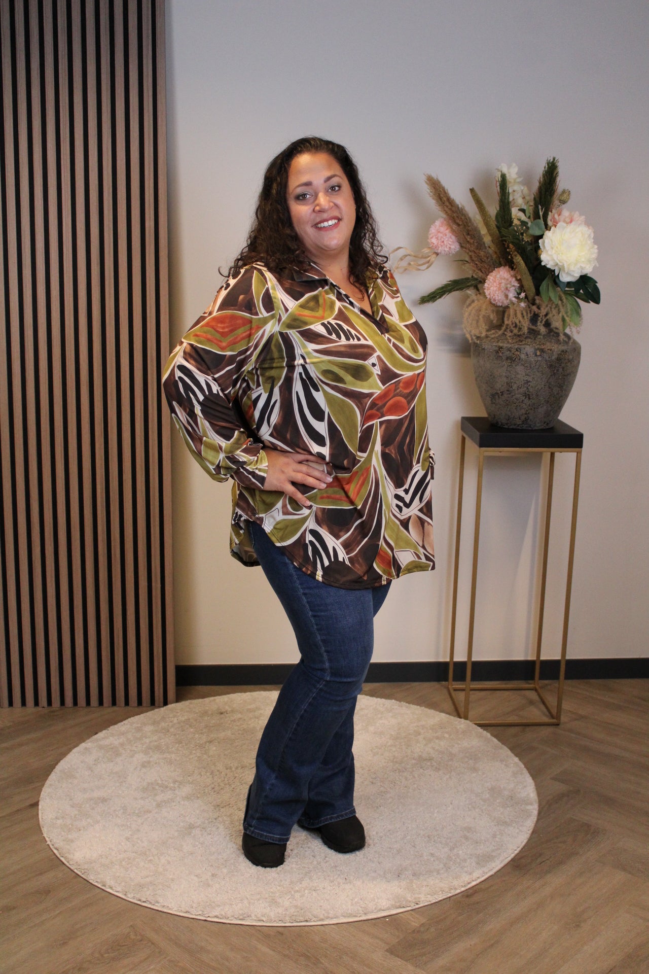 Kristel | Braune Bluse mit Kragen 48 bis 52