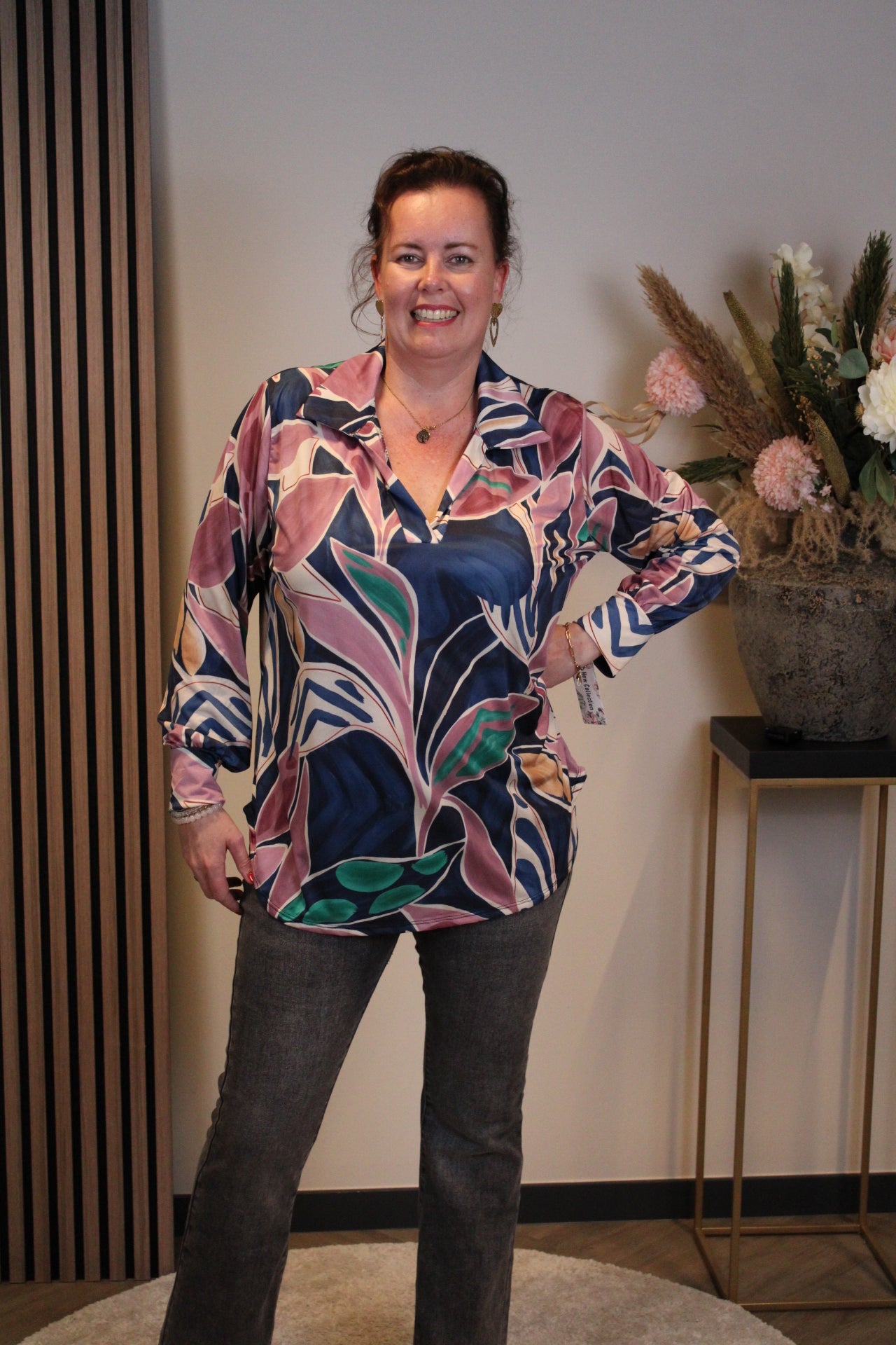 Kristel | Rosa Bluse mit Kragen 38 bis 48