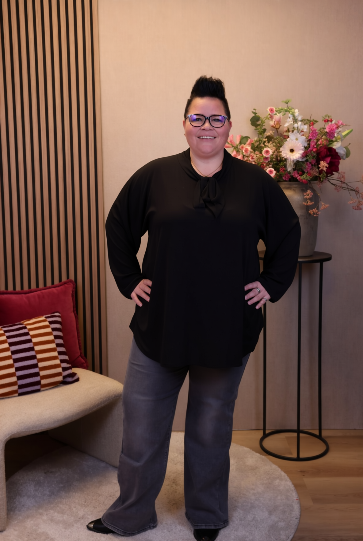 Dora | Bluse schwarz Langarm 52 bis 58