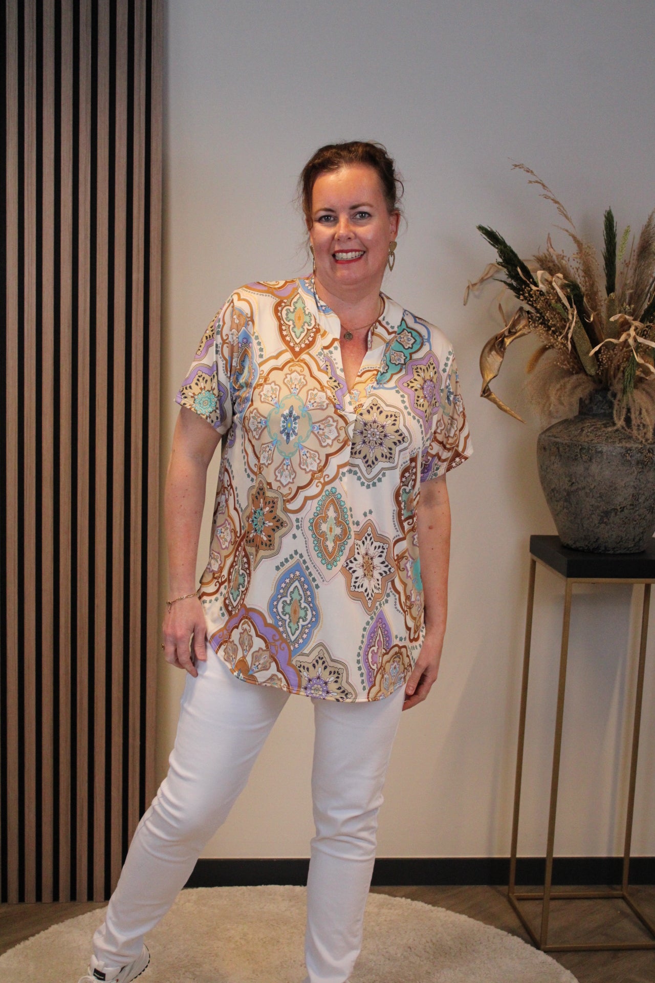 Jane | Bluse beige Kurzarm 38 bis 48