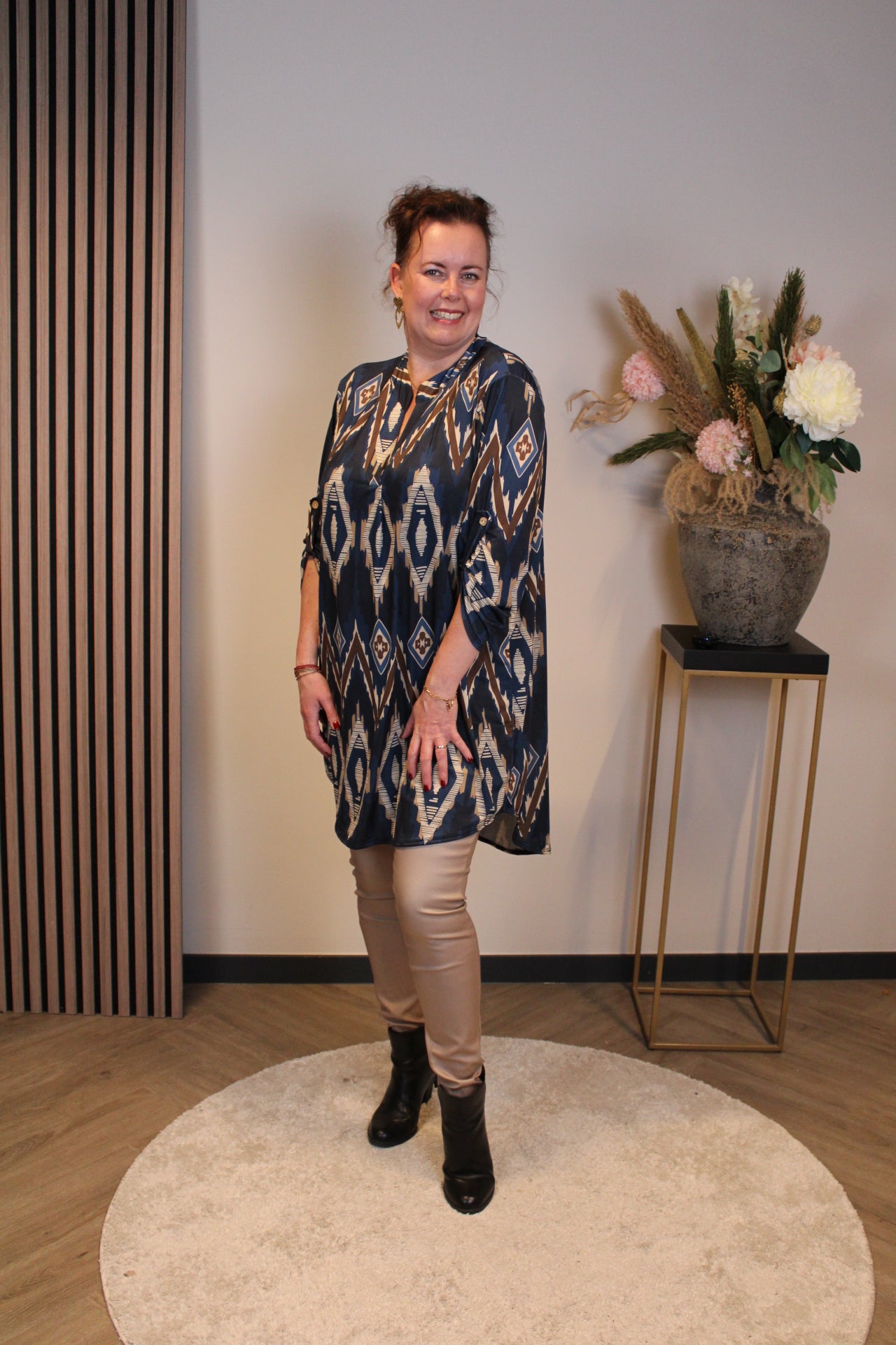 Lana | Blaue Bluse mit Kragen 38 bis 48