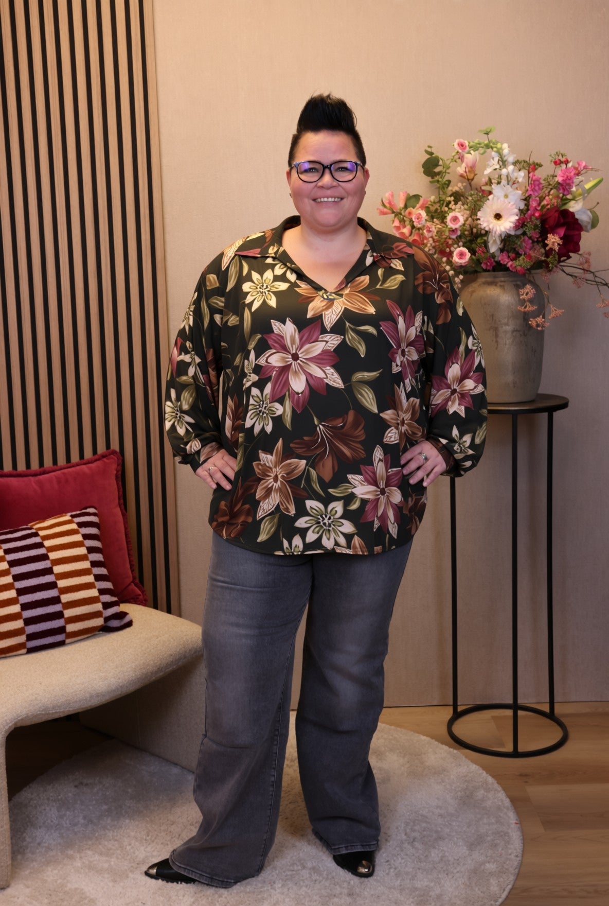 Dora | Bluse schwarz Langarm 52 bis 58