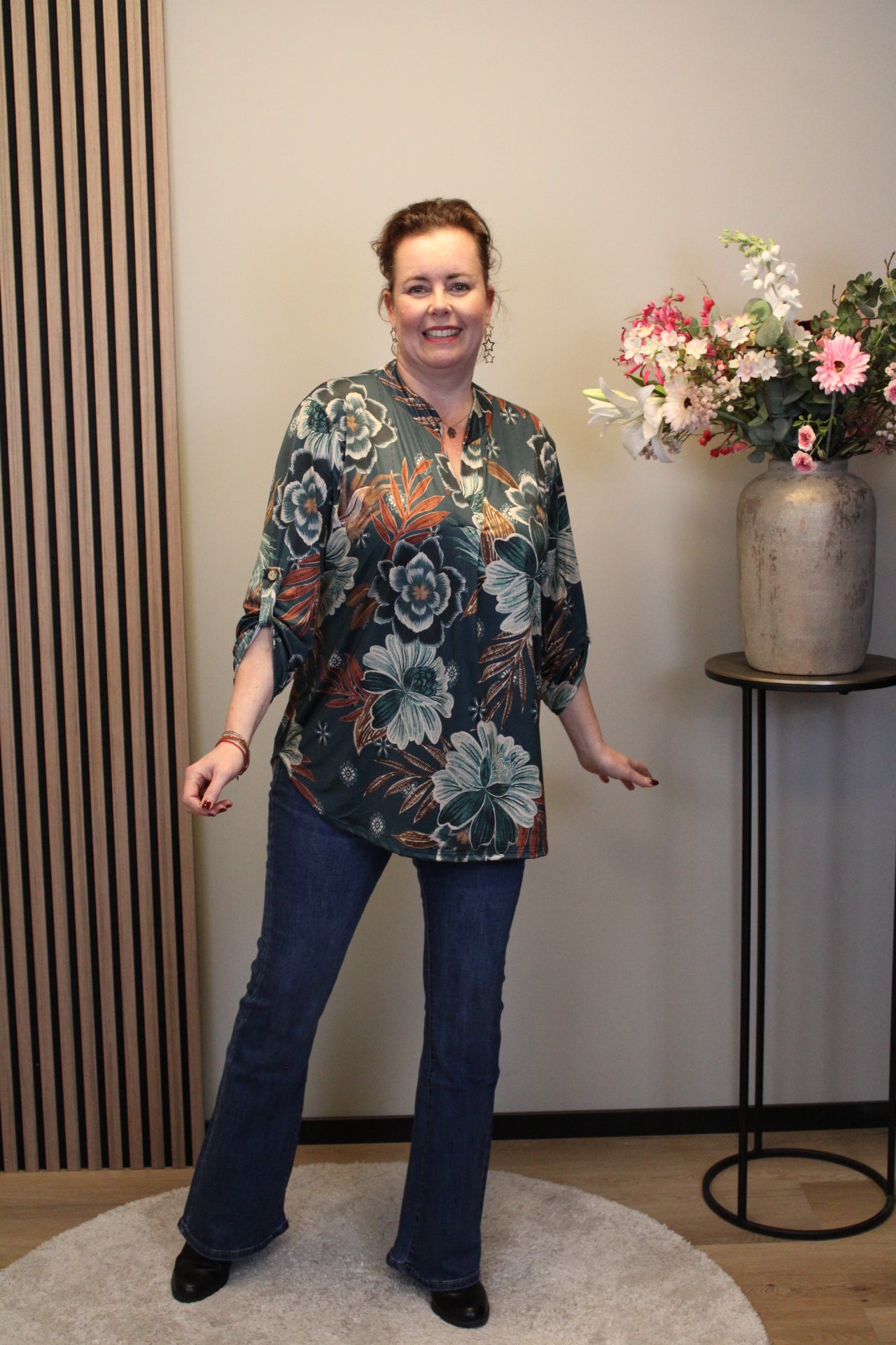 Margriet | Bluse blau lange Ärmel 48 bis 52