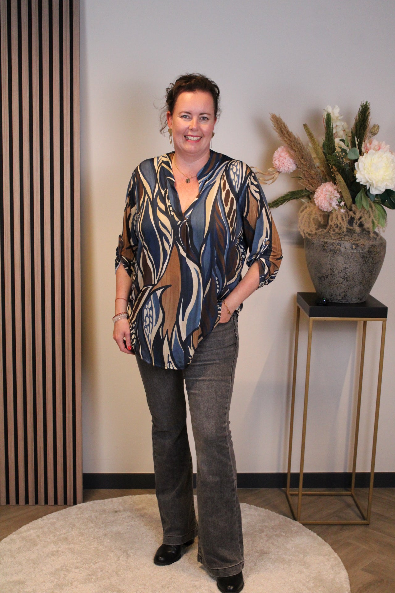 Sheila | Bluse blau Langarm 48 bis 52