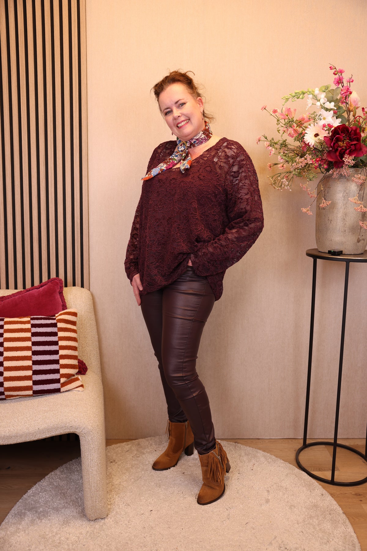 Nadine | Kanten top bordeaux 40 - 52