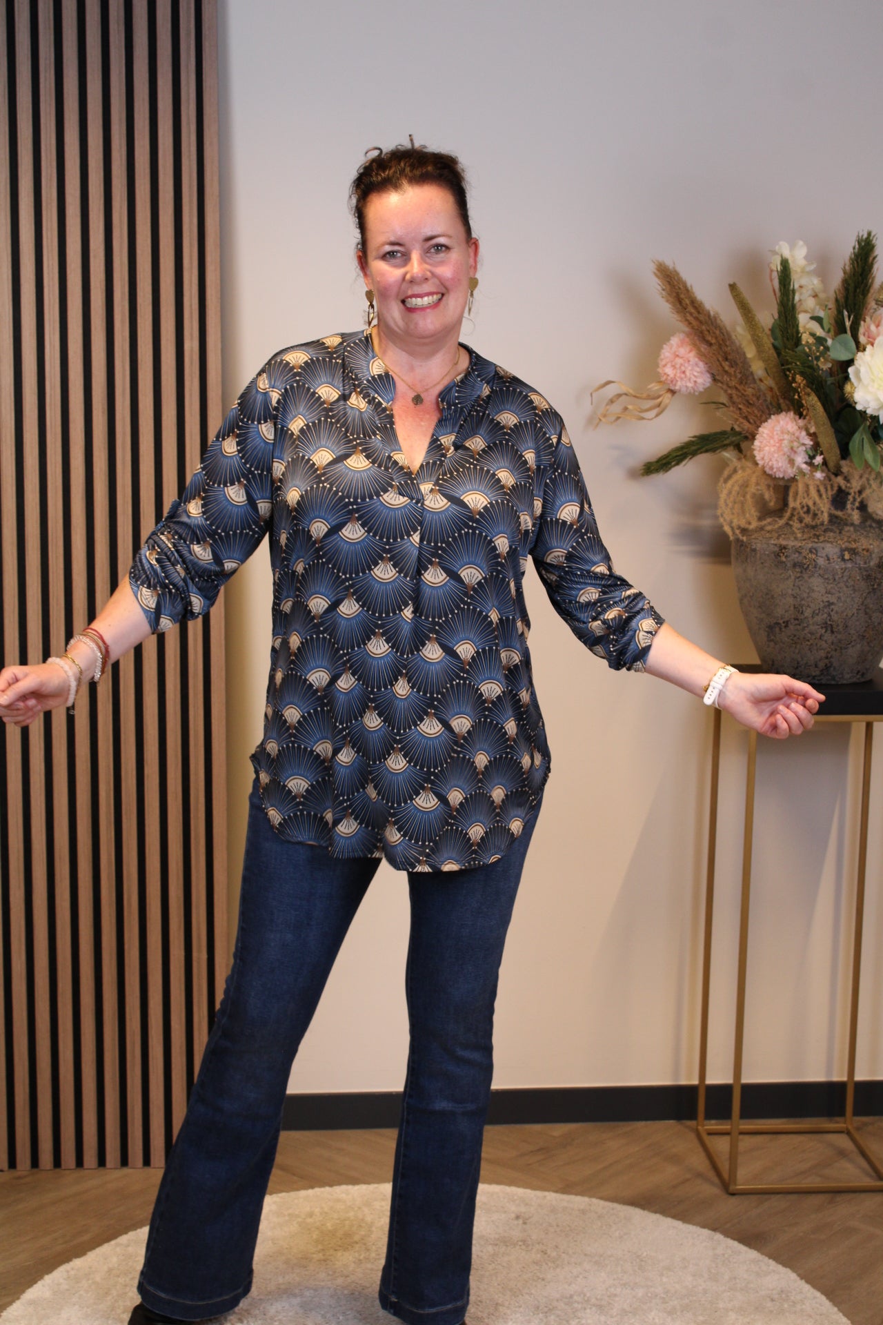 Dora | Blouse blauw lange mouw 52 t/m 58