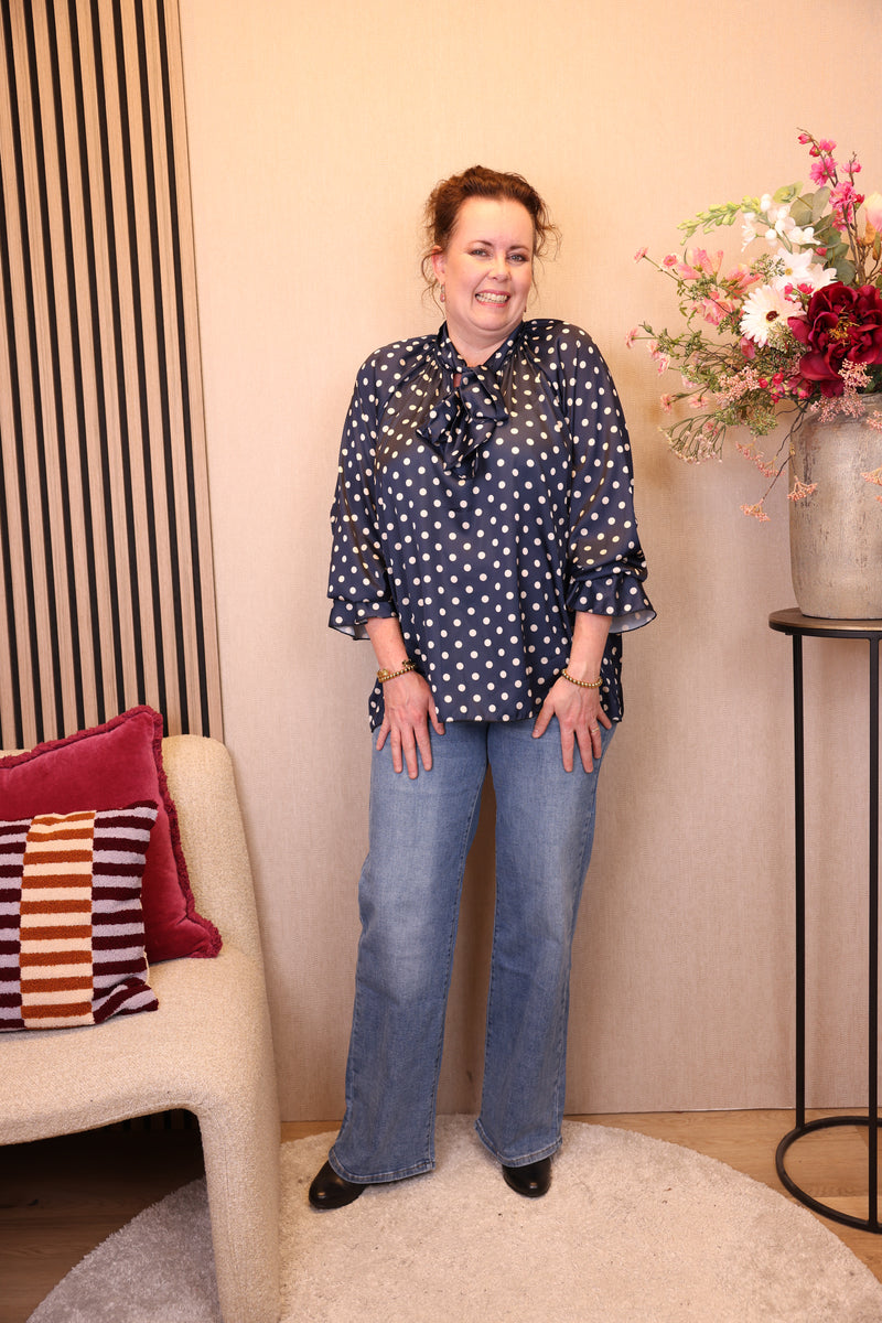 Polly | Blouse navy met stippen 40 - 44