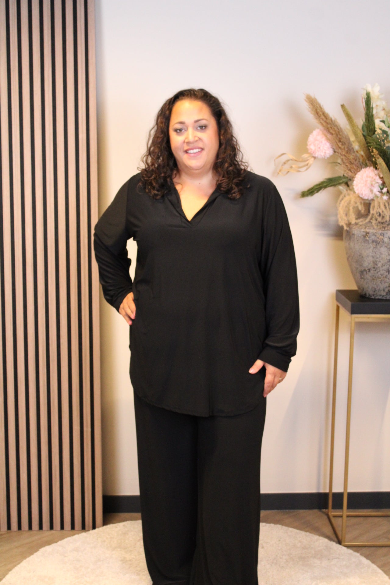 Dora | Bluse schwarz Langarm 52 bis 58