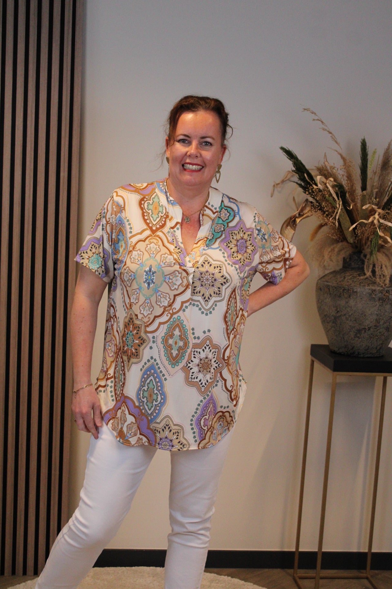 Jane | Bluse beige Kurzarm 38 bis 48