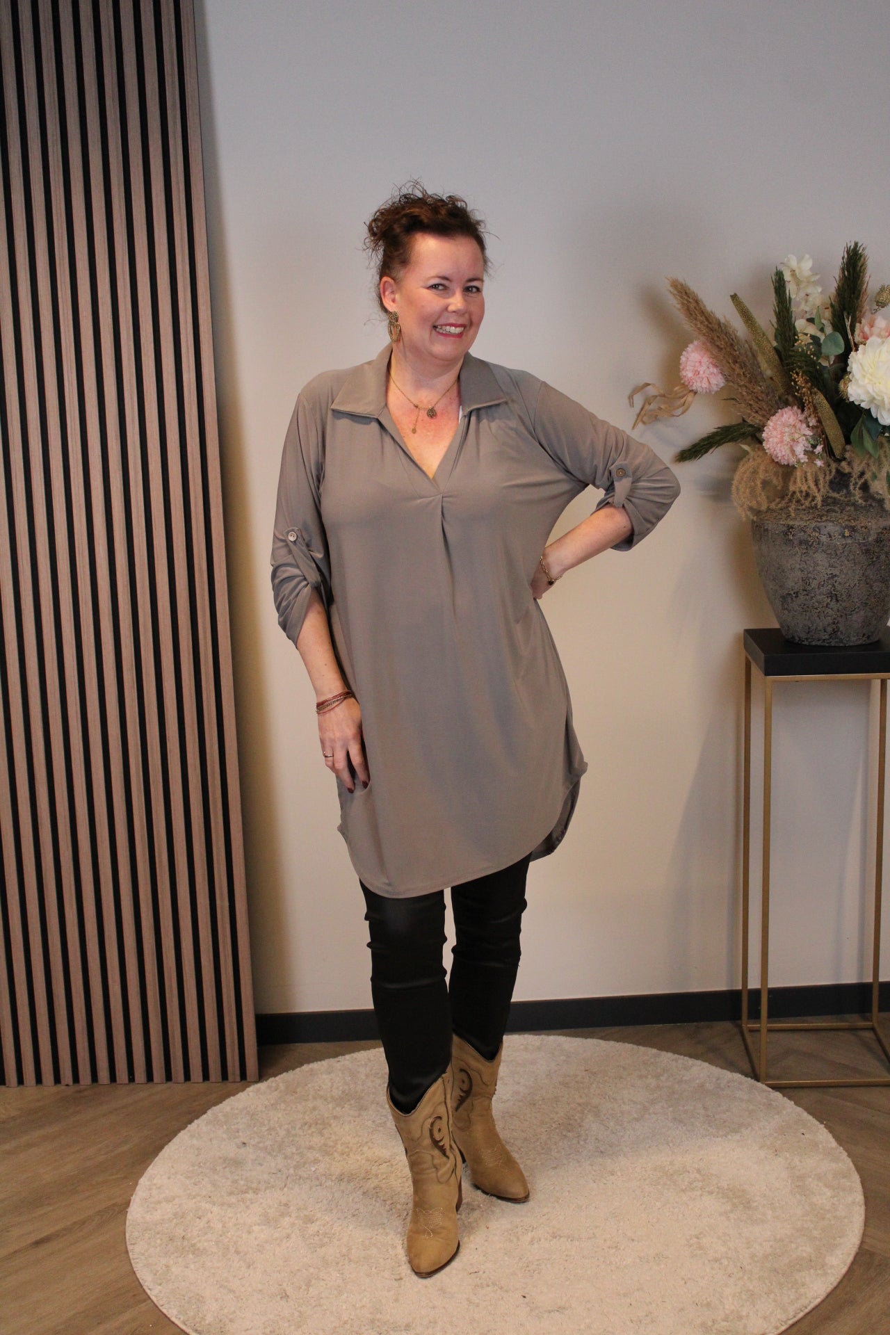 Lana | Blaue Bluse mit Kragen 38 bis 48