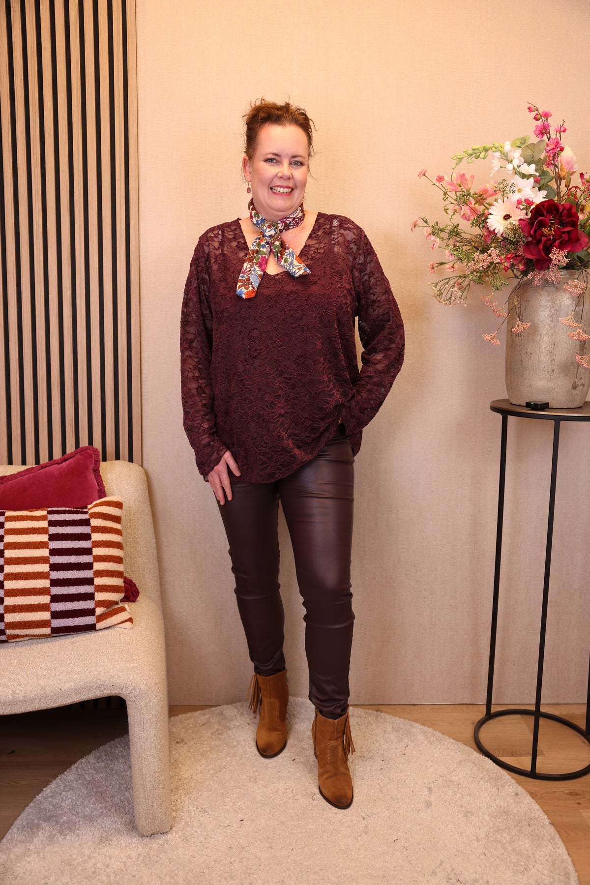 Nadine | Kanten top bordeaux 40 - 52