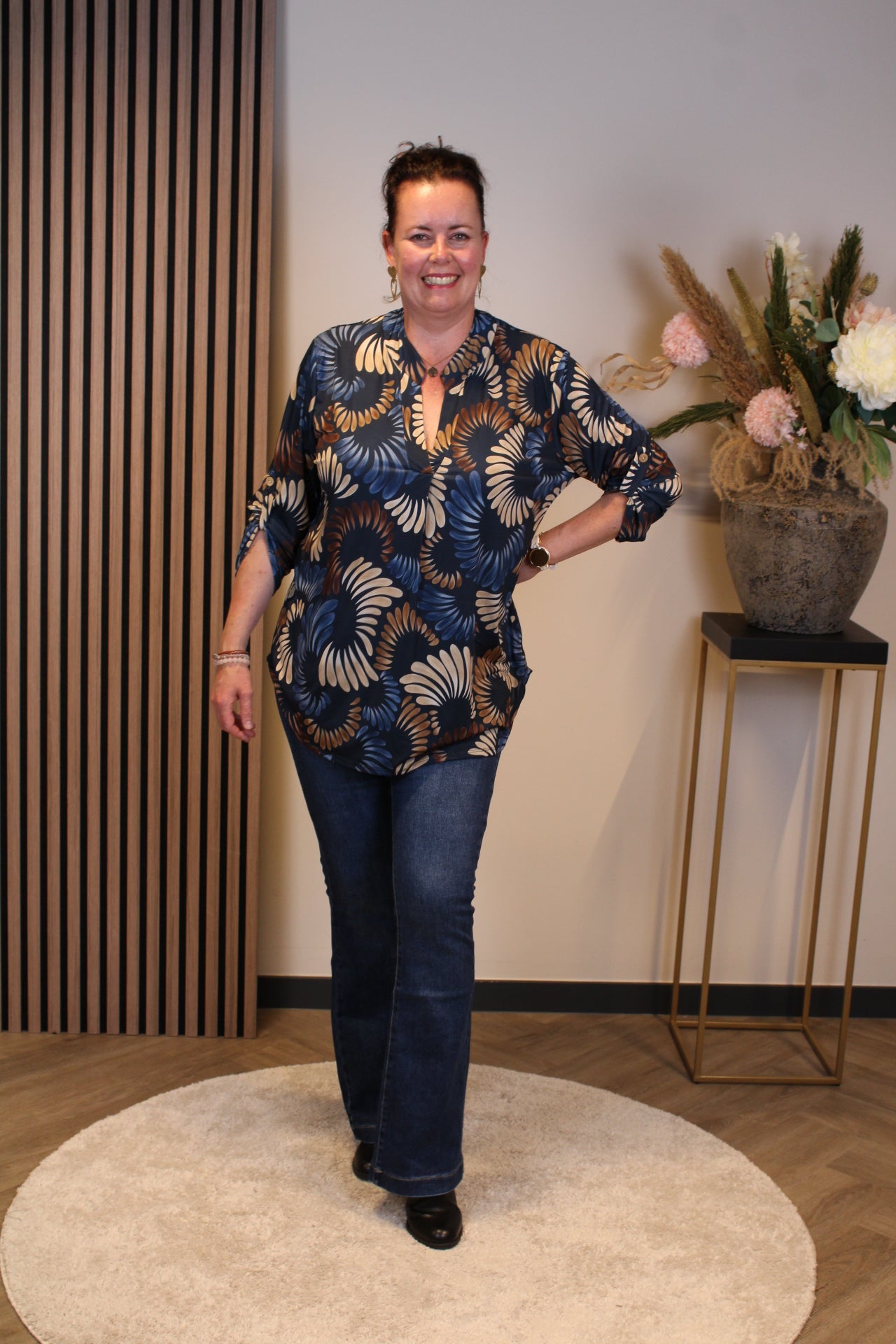 Margriet | Blouse blauw lange mouw 52 t/m 58