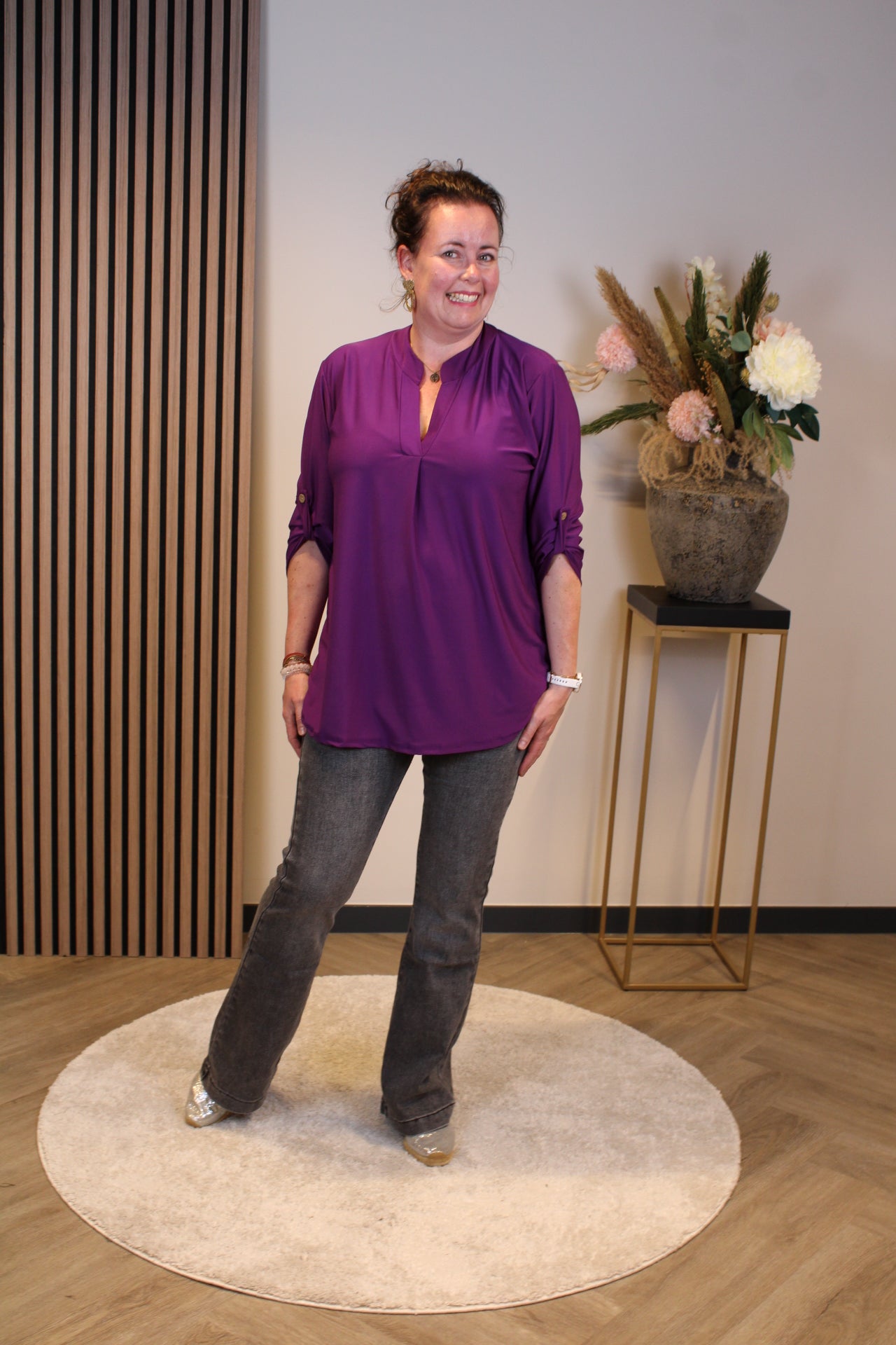 Mara | Blouse paars lange mouw 52 t/m 58