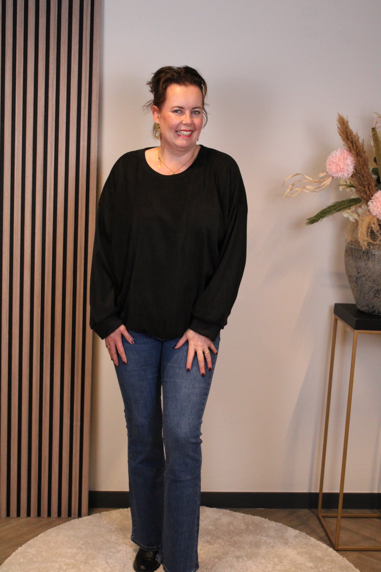 Dora | Bluse schwarz Langarm 52 bis 58