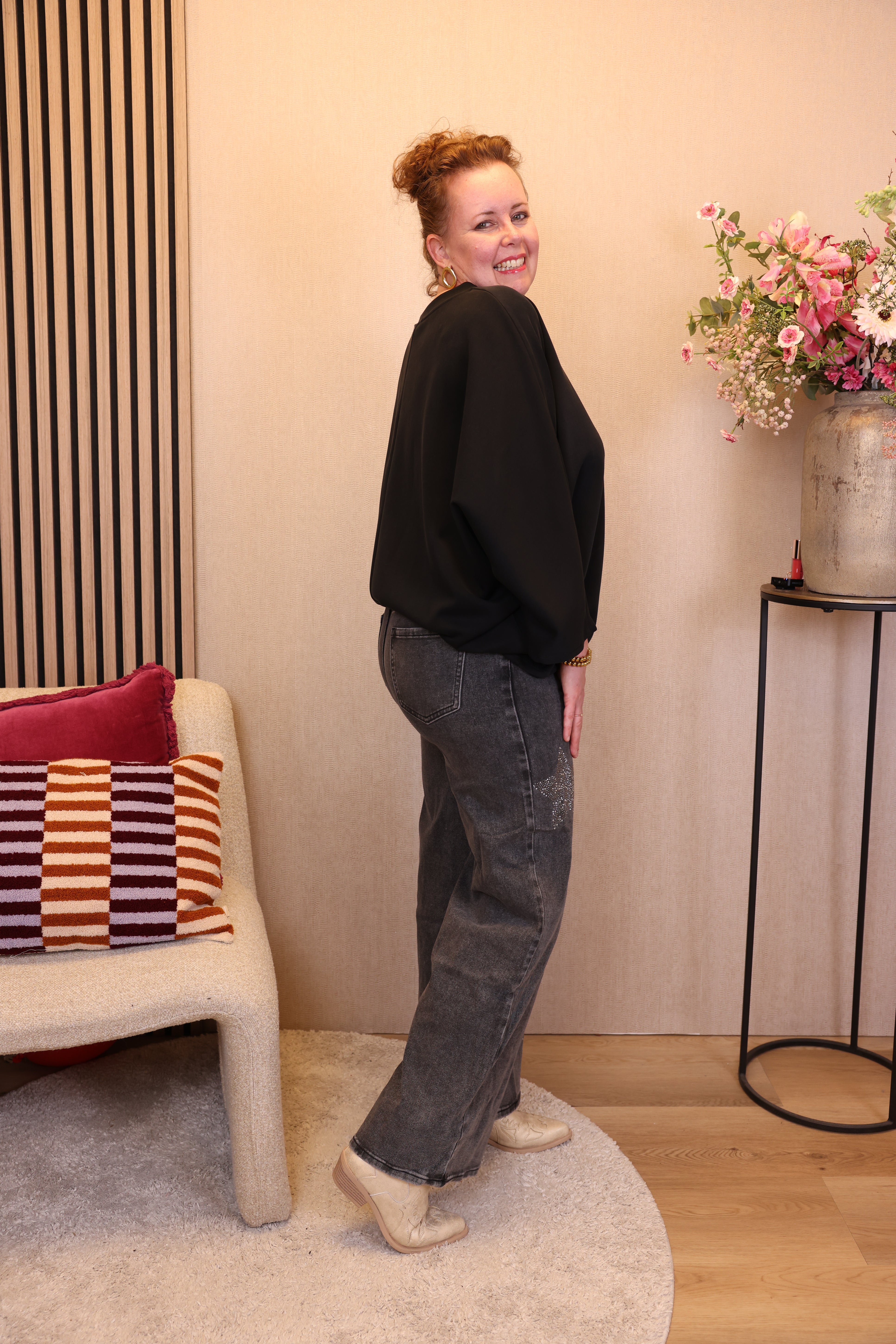 Dora | Bluse schwarz Langarm 52 bis 58