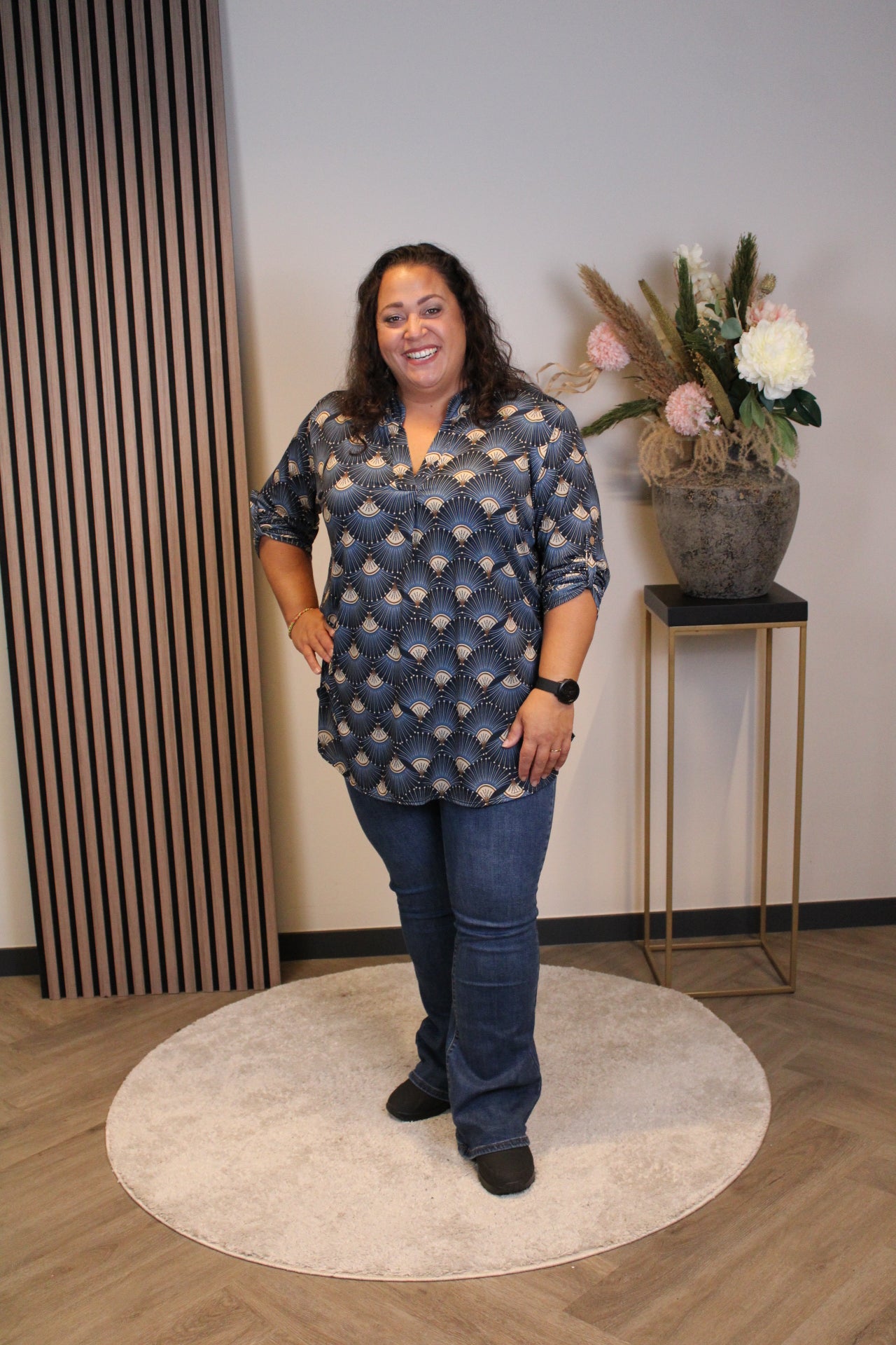 Dora | Bluse blau Langarm 48 bis 52