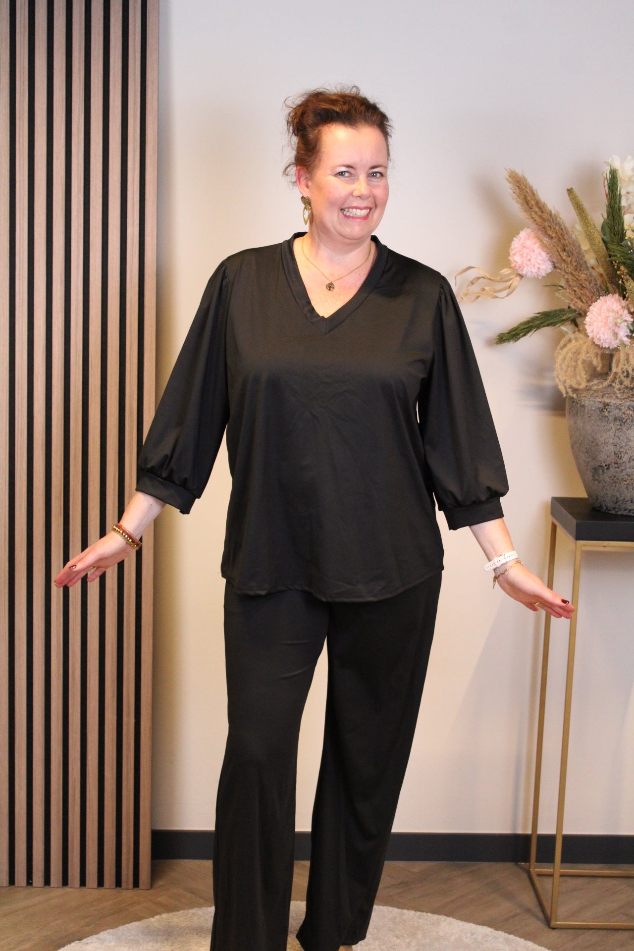 Dora | Bluse schwarz Langarm 52 bis 58