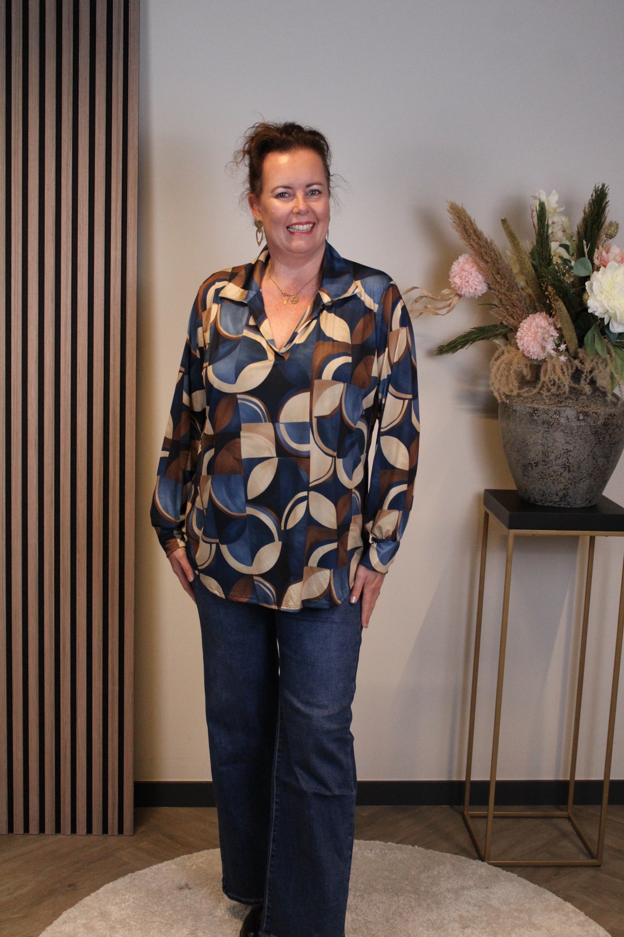 Lana | Blaue Bluse mit Kragen 38 bis 48