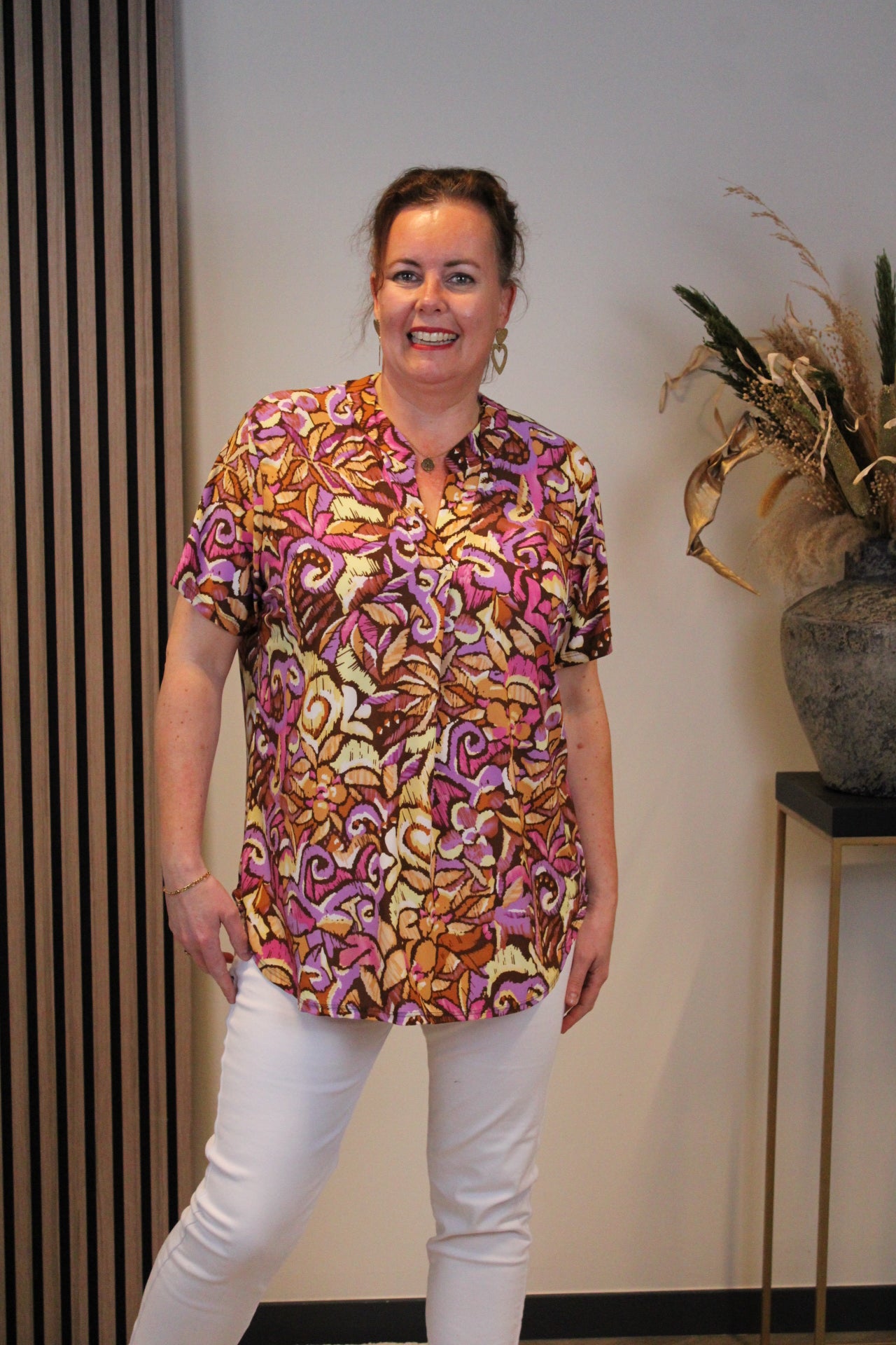 Lobke | Blouse paars korte mouw 38 t/m 48
