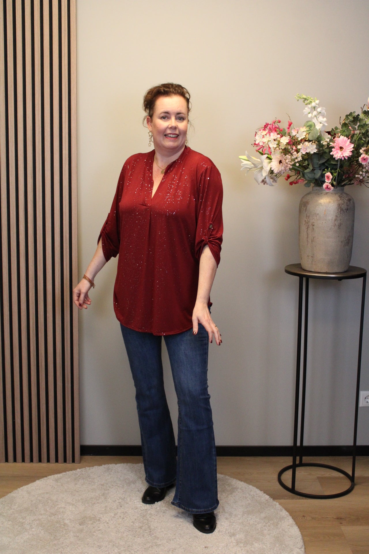 Sara | Schwarze Bluse mit Kragen 38 bis 48