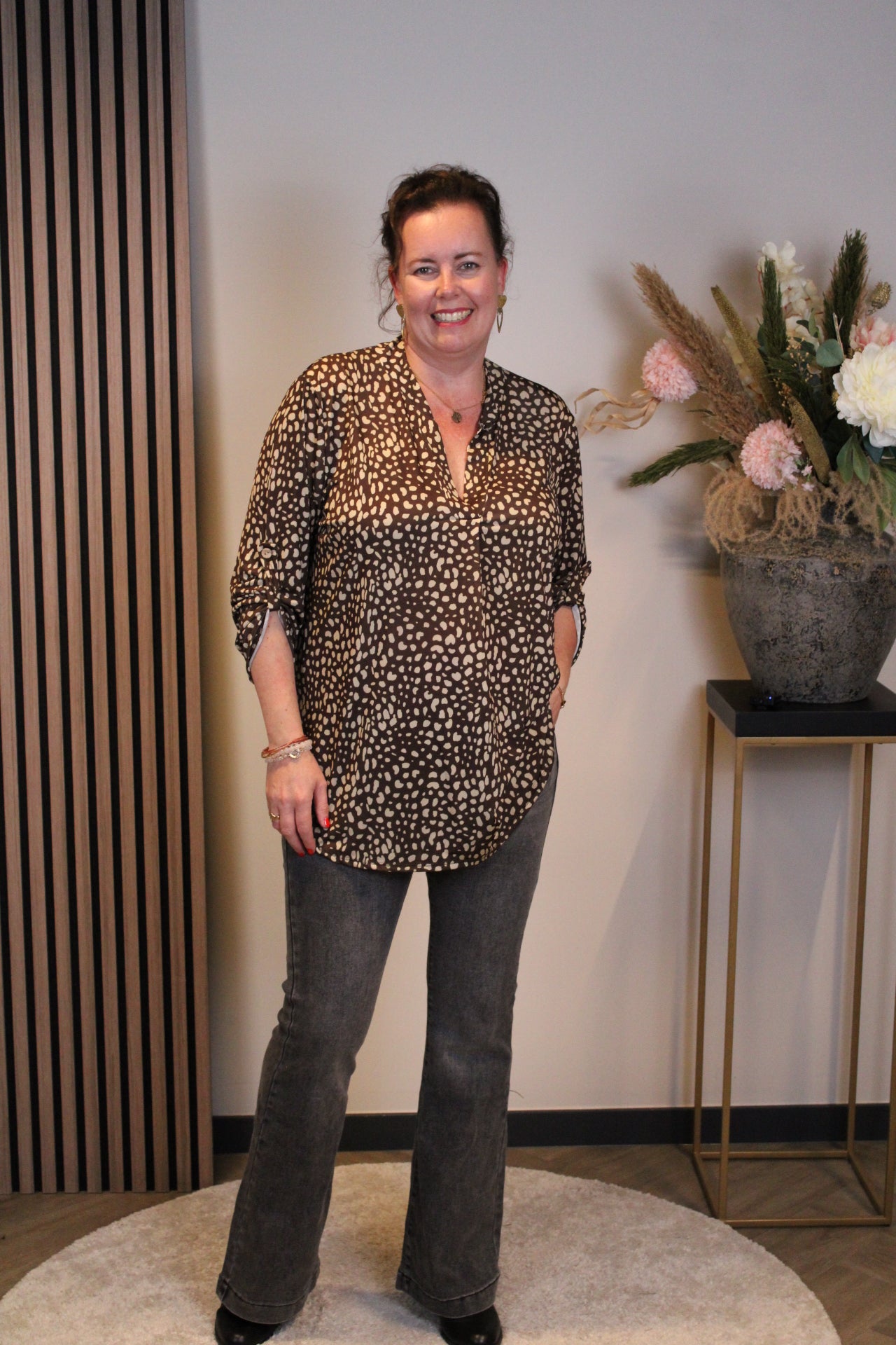 Frieda | Bluse braun Langarm 38 bis 48