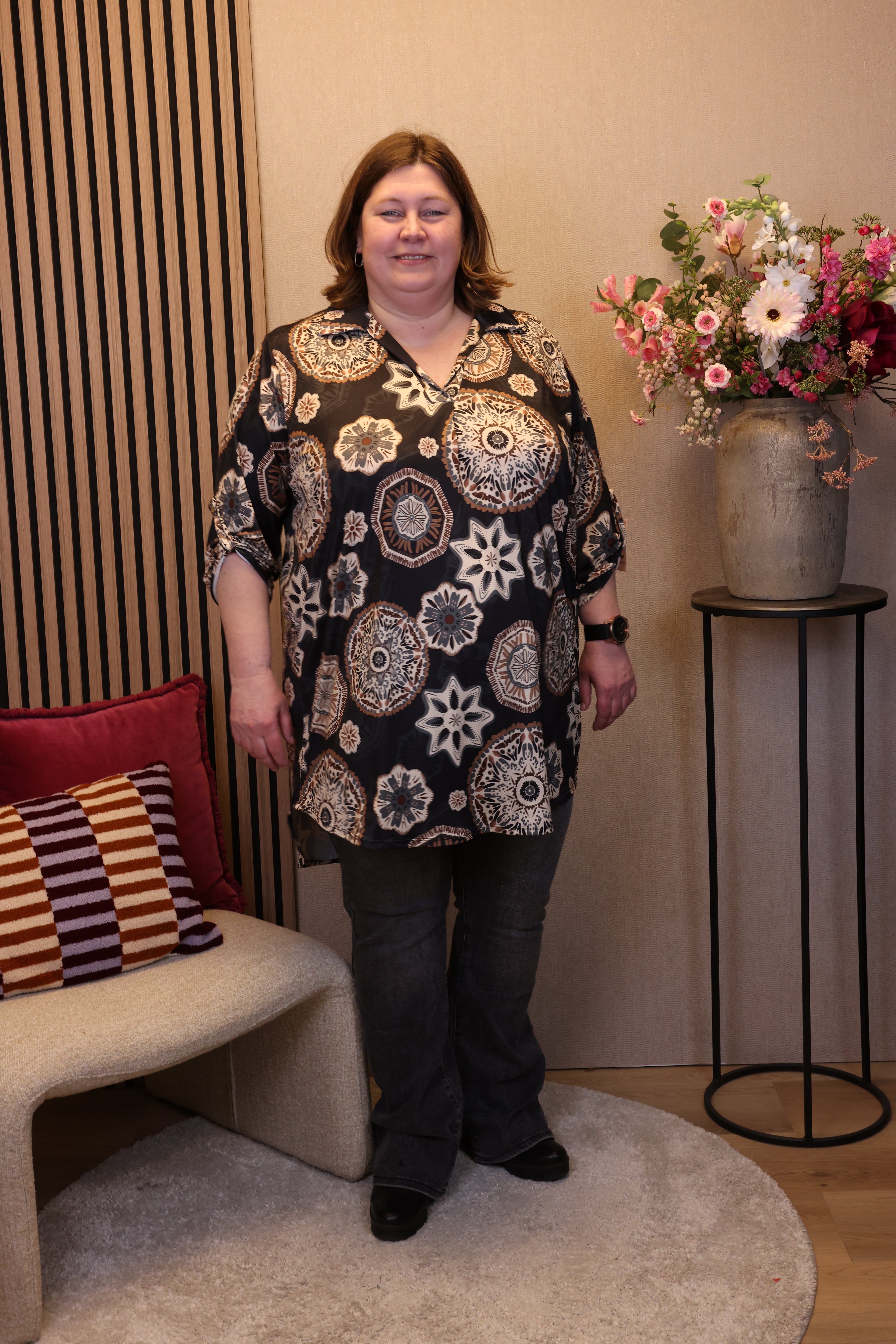Dora | Bluse schwarz Langarm 52 bis 58