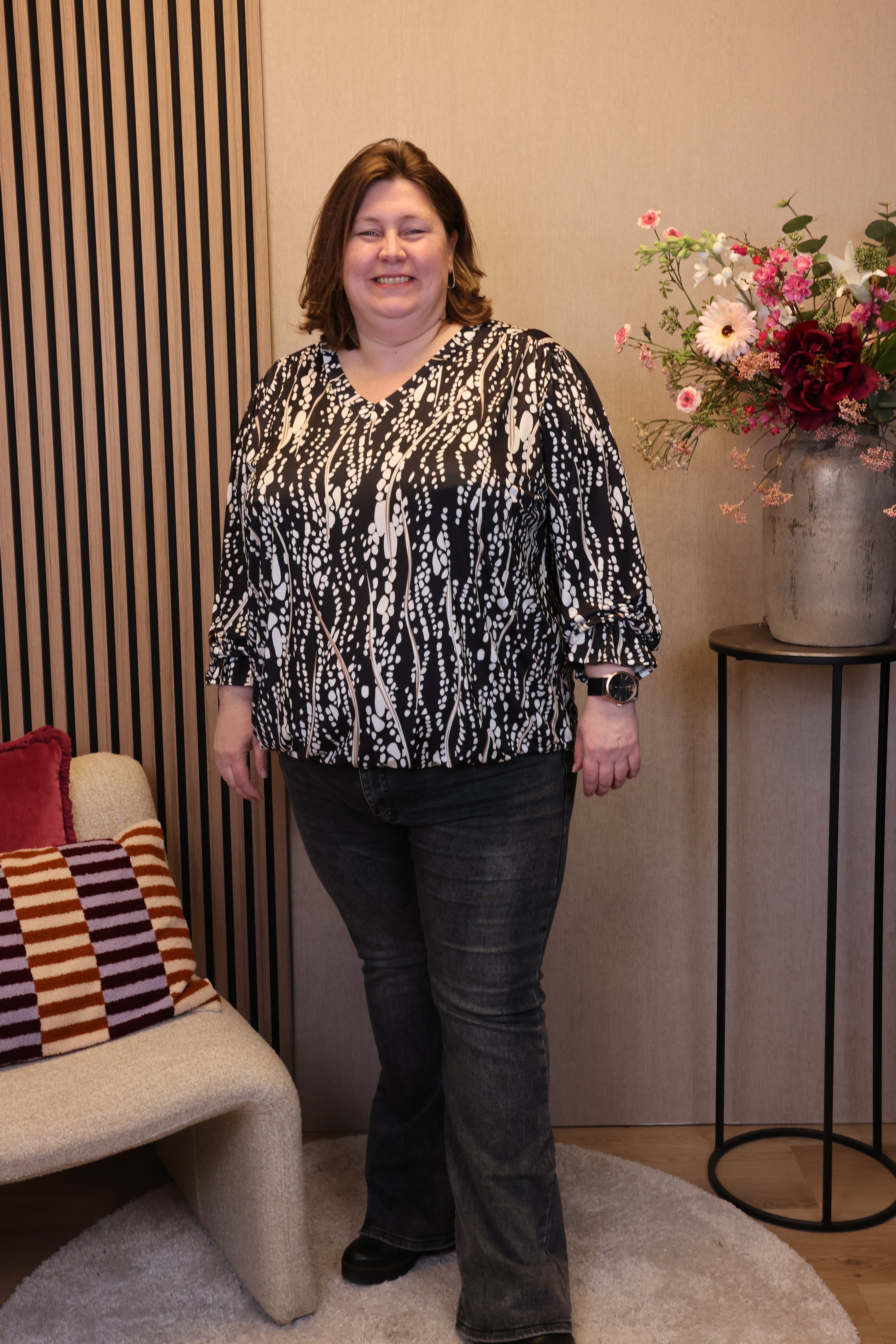 Dora | Bluse schwarz Langarm 52 bis 58