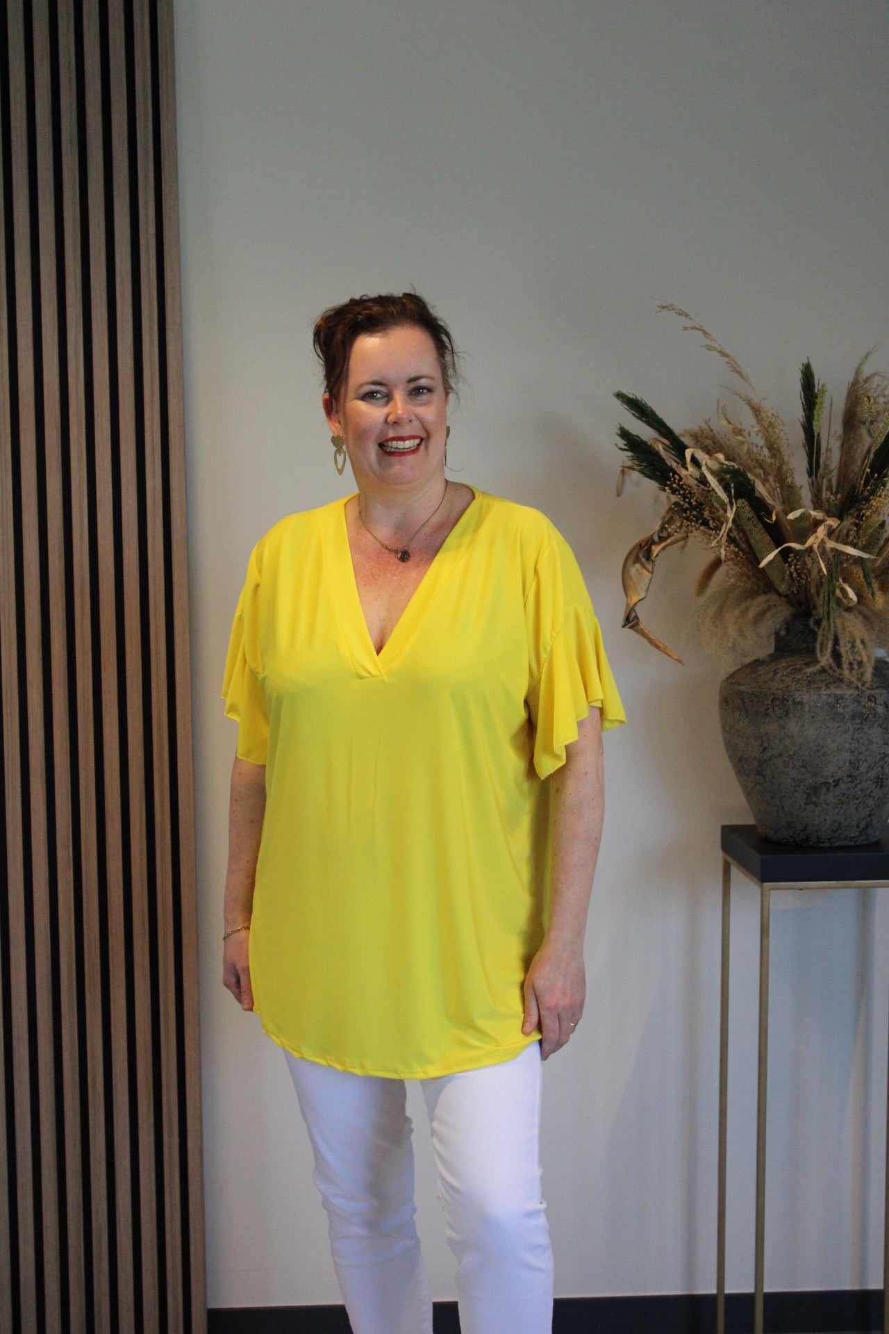 Mayra | Blouse korte mouw geel 40 t/m 48