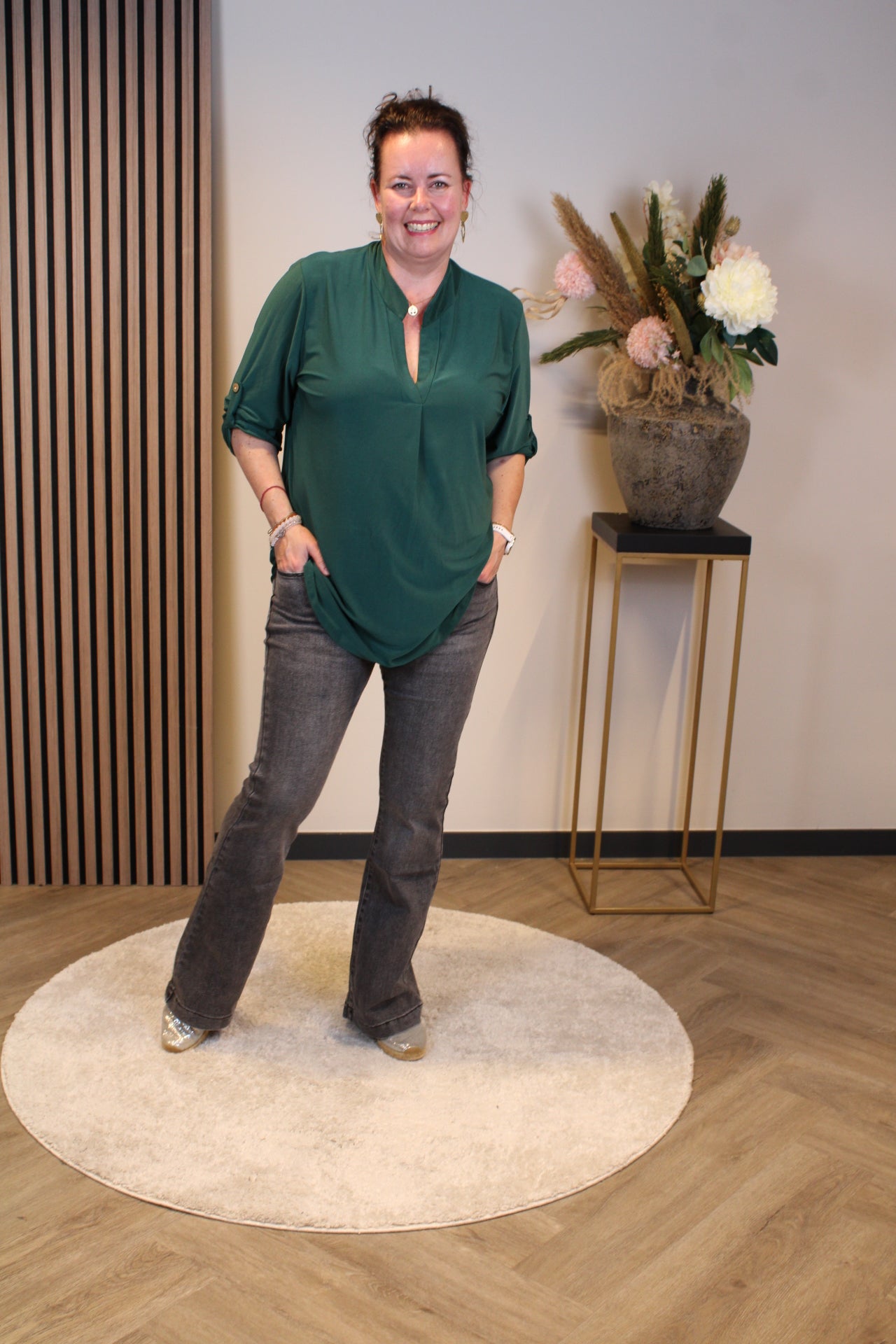 Mara | Blouse fles groen lange mouw 52 t/m 58