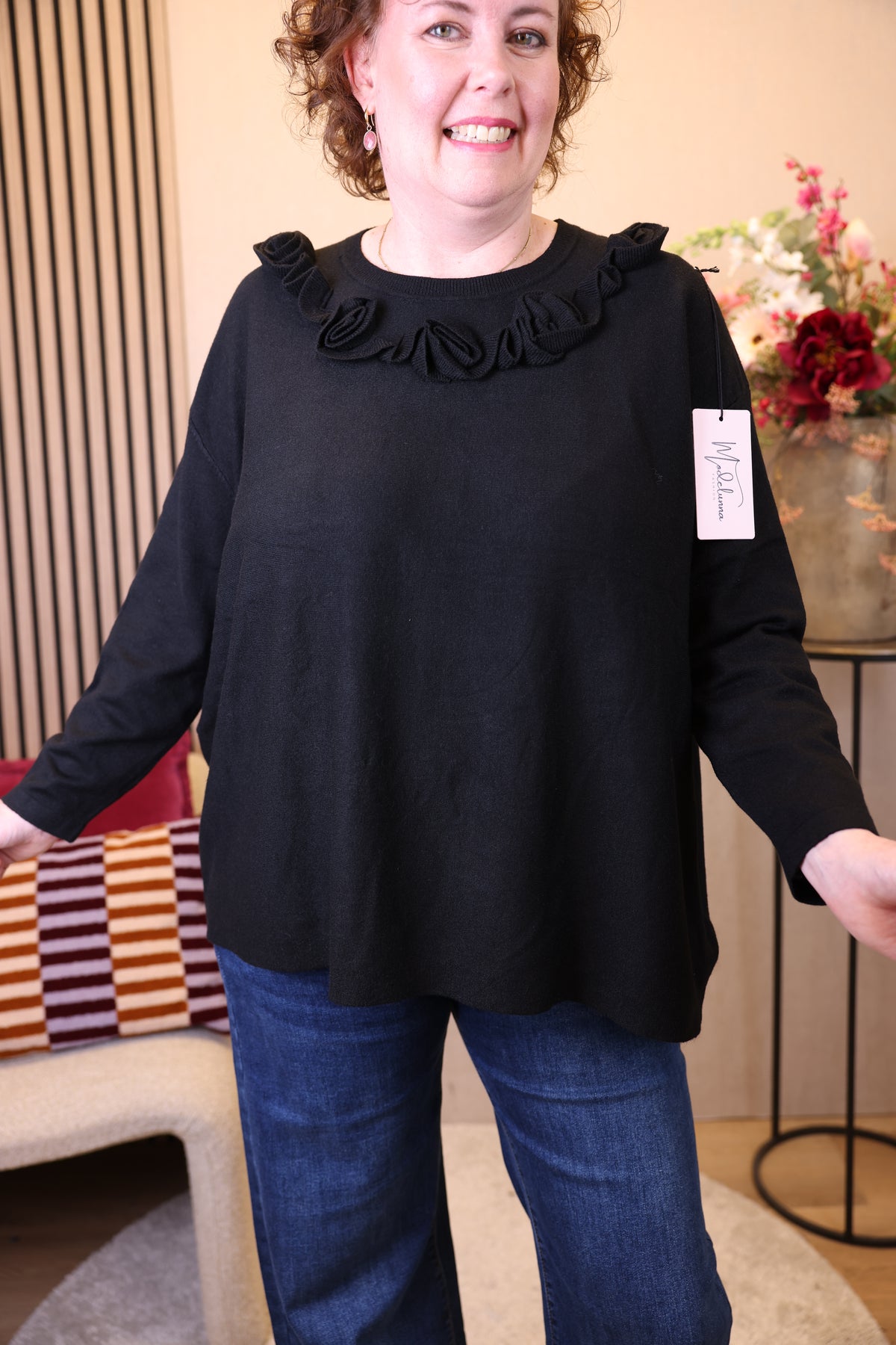 Dora | Bluse schwarz Langarm 52 bis 58