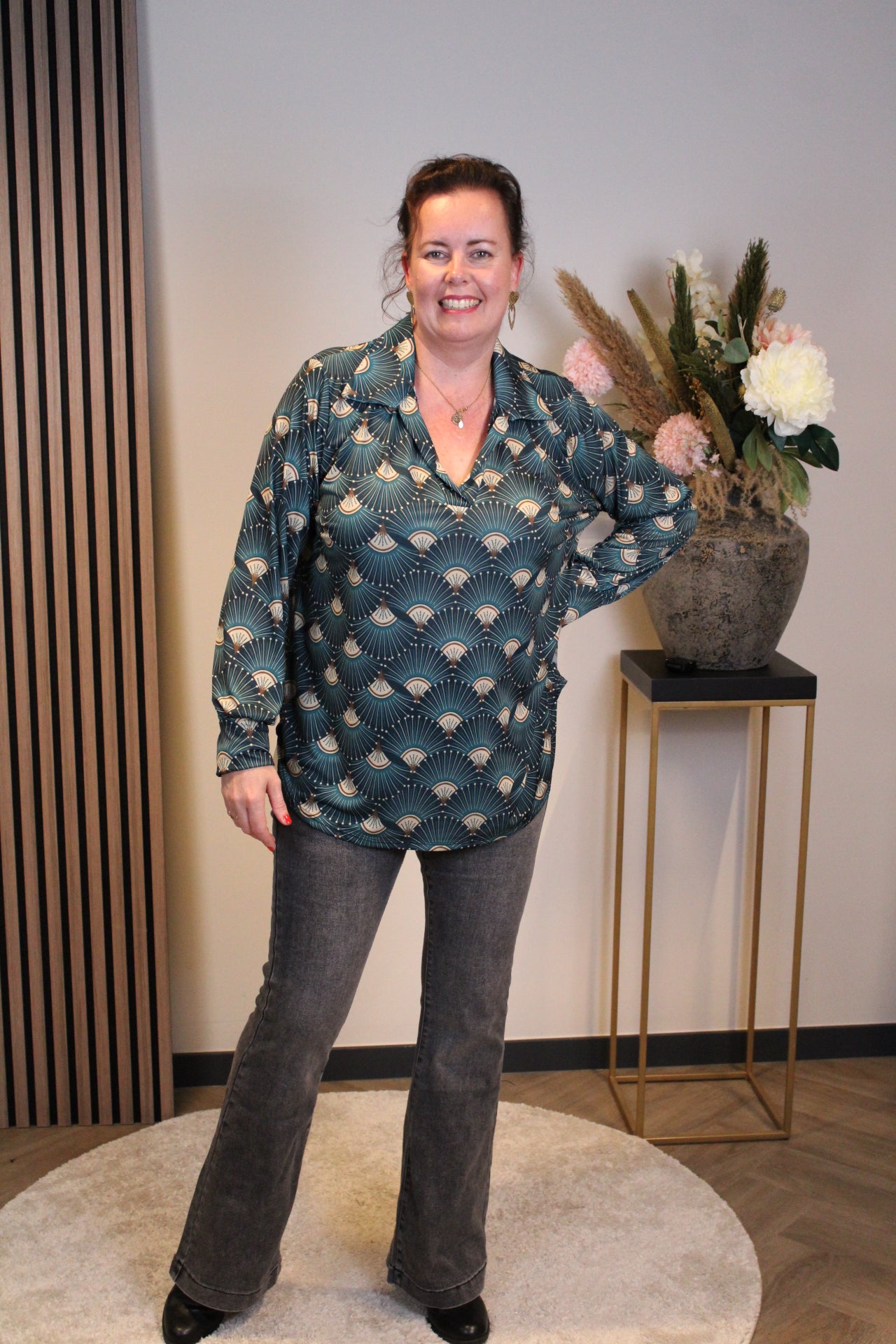 Cora | Aqua Bluse mit Kragen 38 bis 48