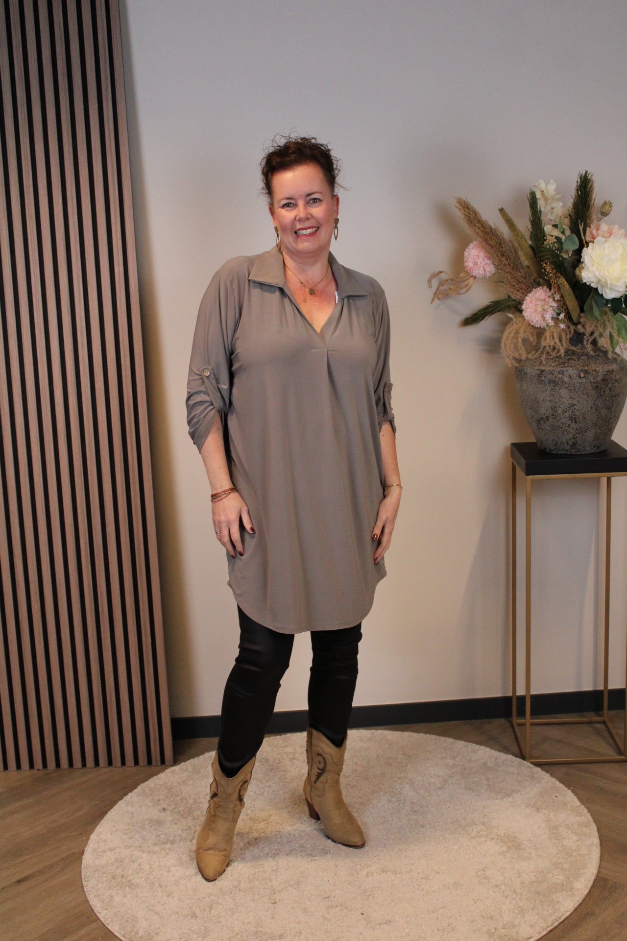 Lana | Blaue Bluse mit Kragen 38 bis 48