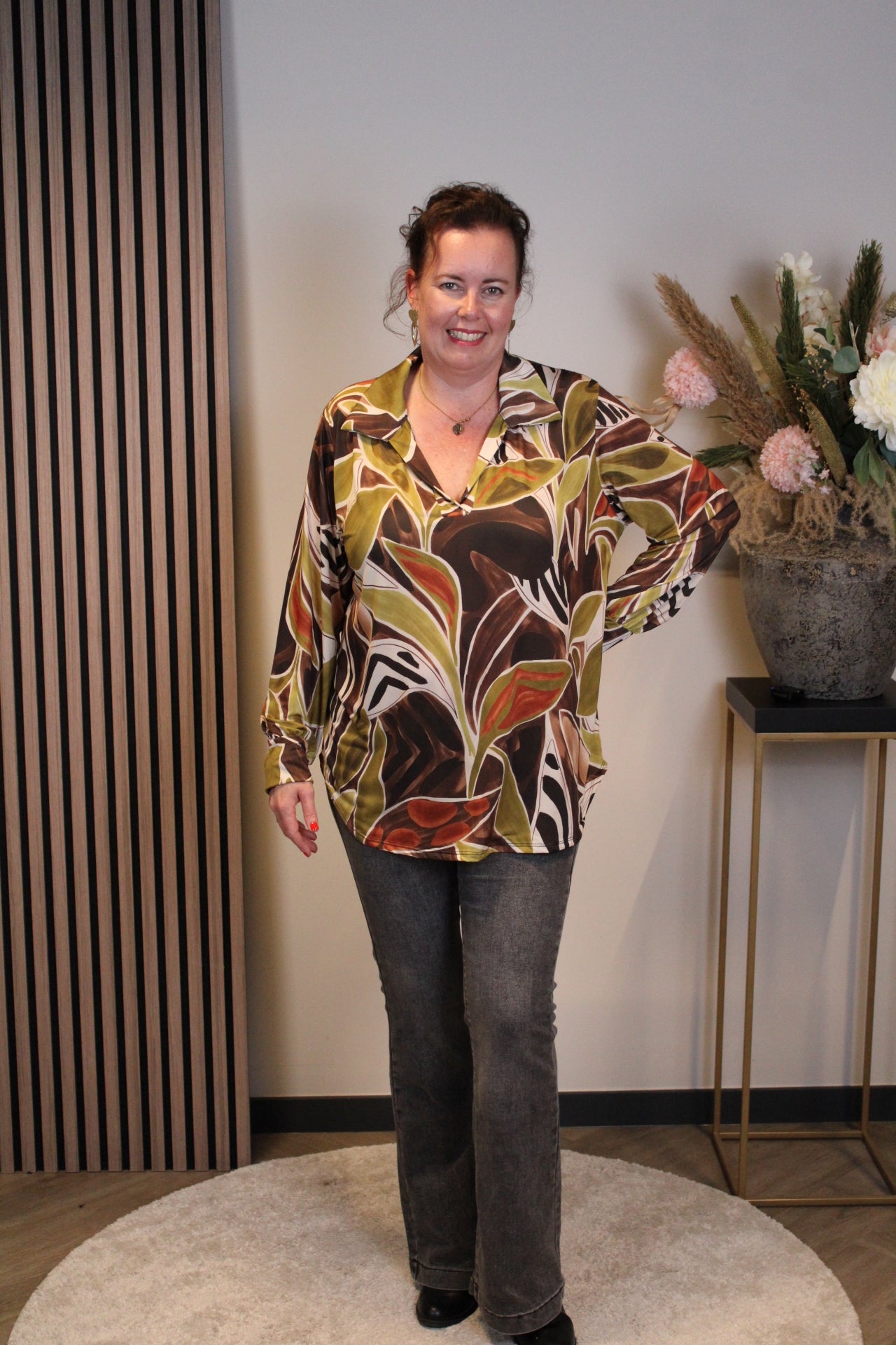 Kristel | Braune Bluse mit Kragen 38 bis 48