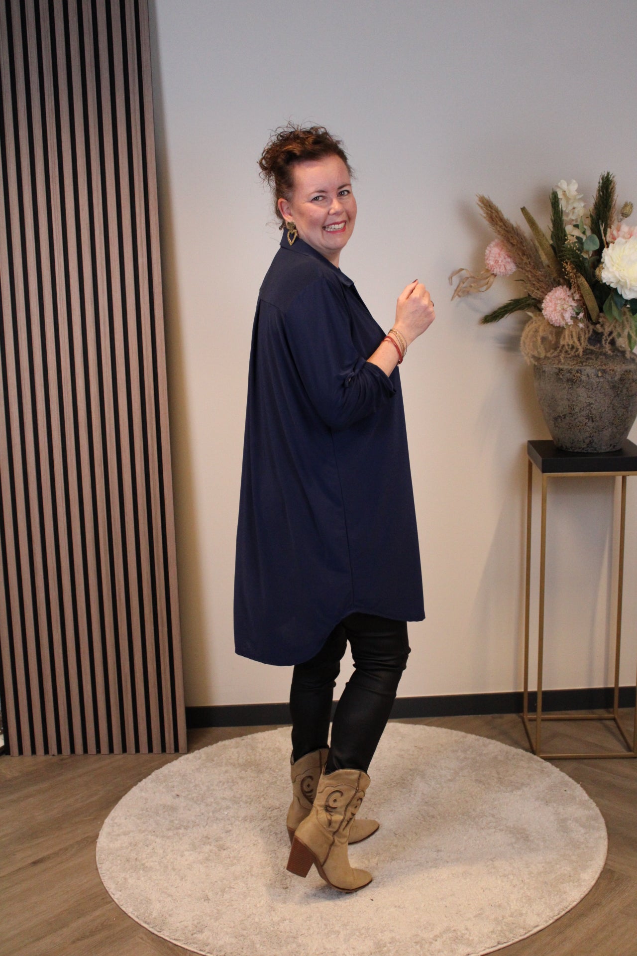 Lana | Blaue Bluse mit Kragen 38 bis 48