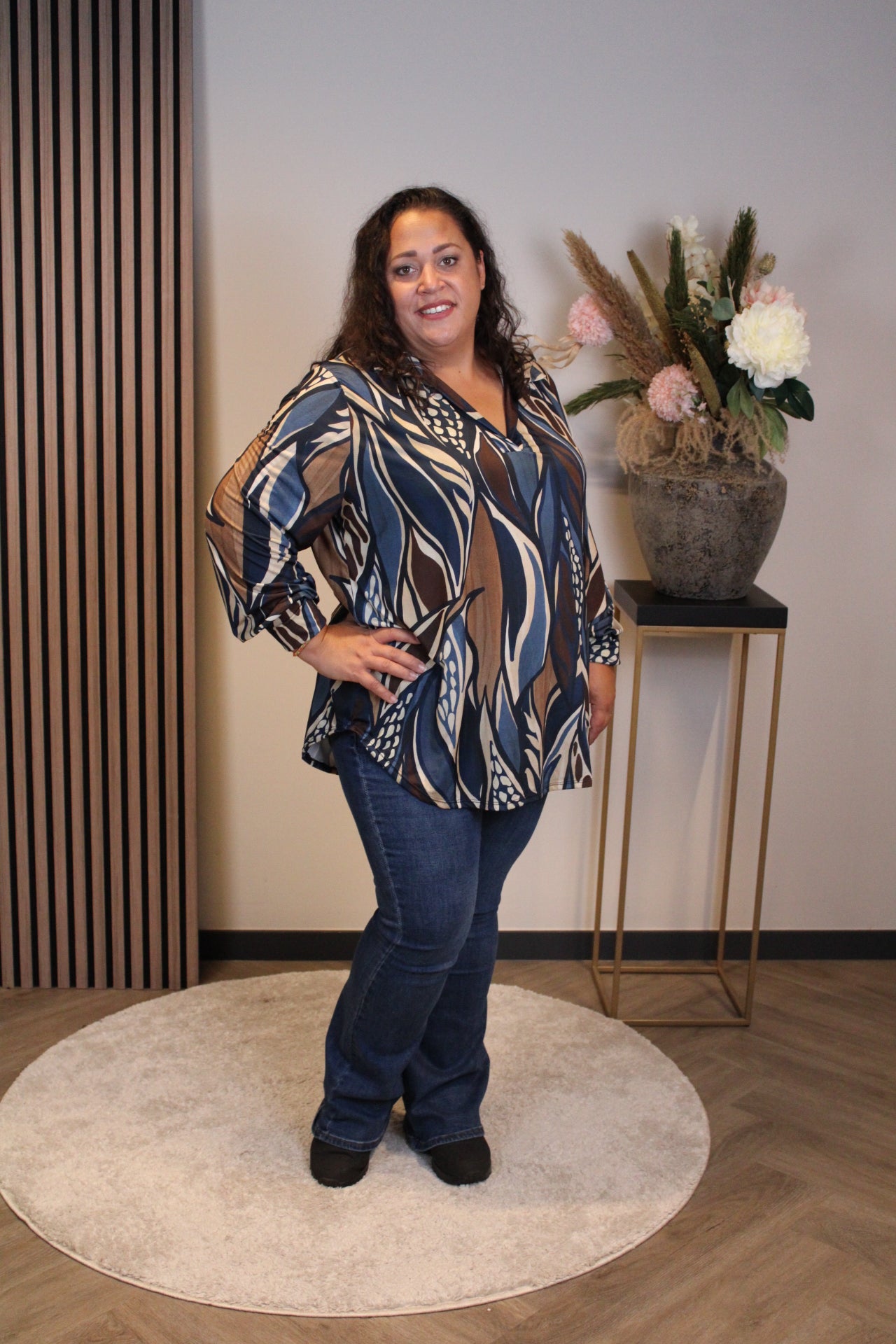 Mona | Bluse mit Kragen blau 48 bis 52