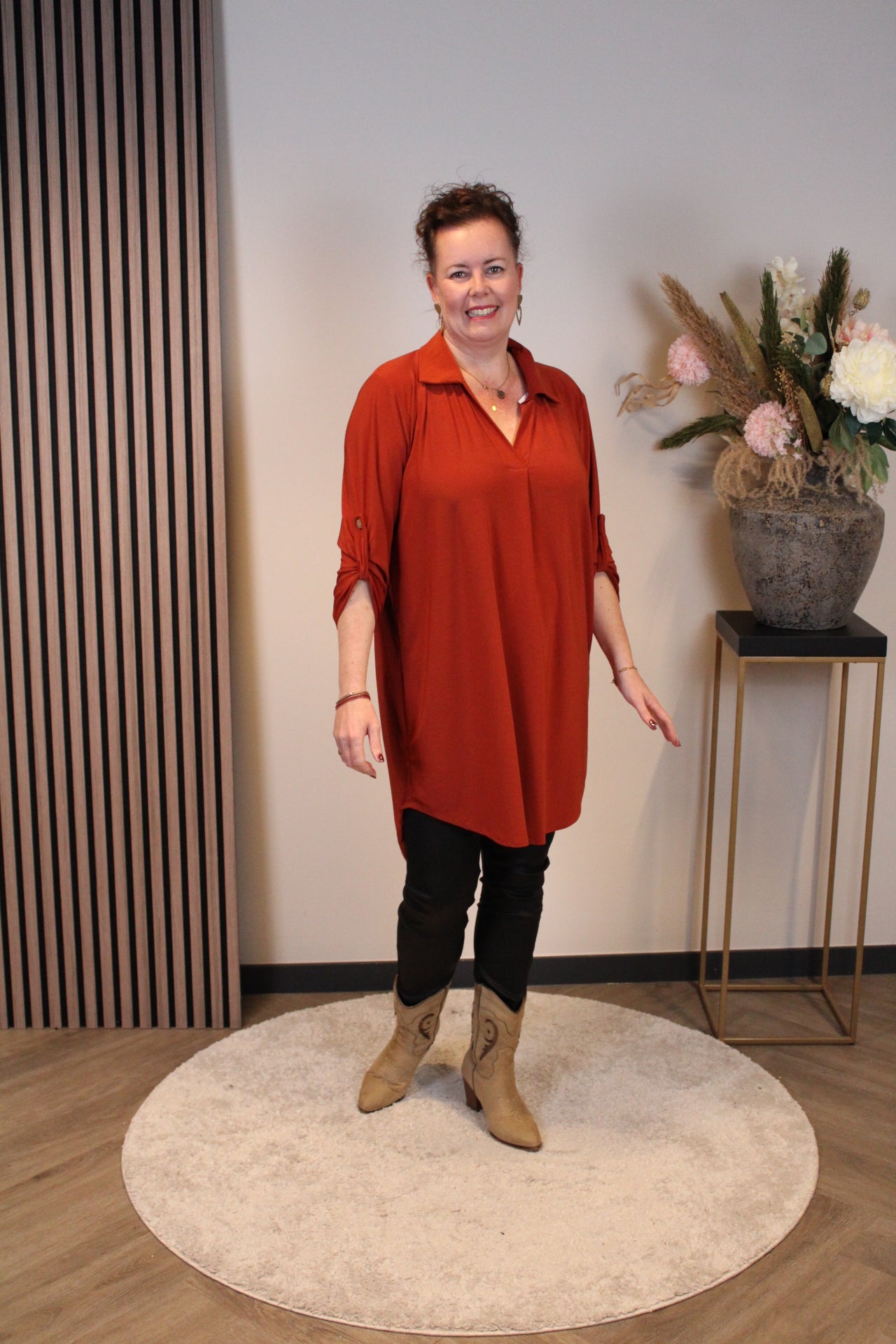 Lana | Blaue Bluse mit Kragen 38 bis 48