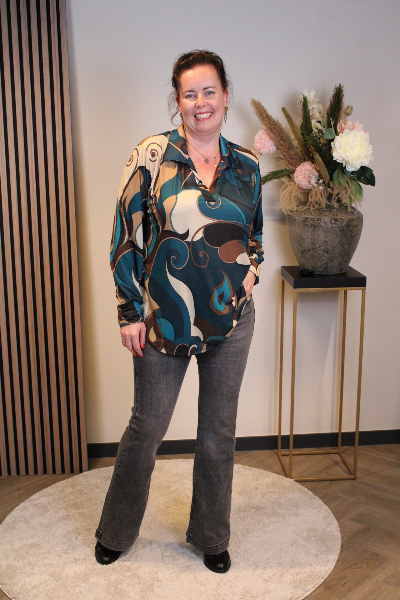 Angelina | Aqua Bluse mit Kragen 38 bis 48
